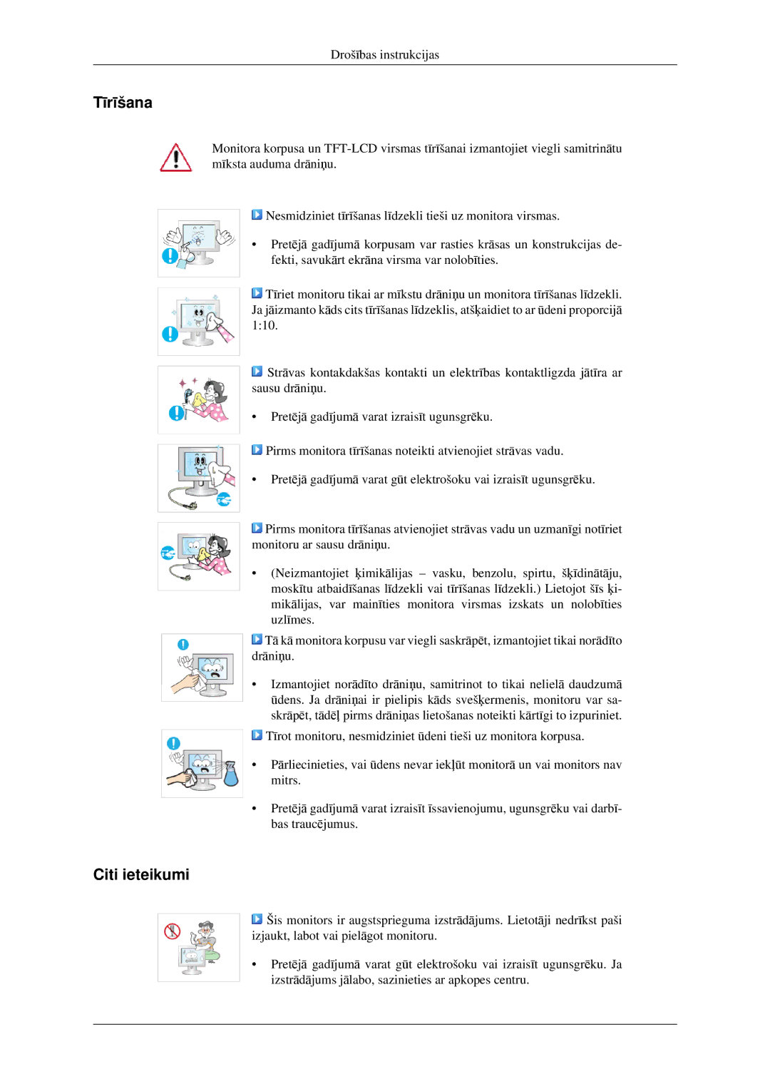 Samsung LS23CFVKF/EN, LS23CFEKF/EN manual Tīrīšana, Citi ieteikumi 