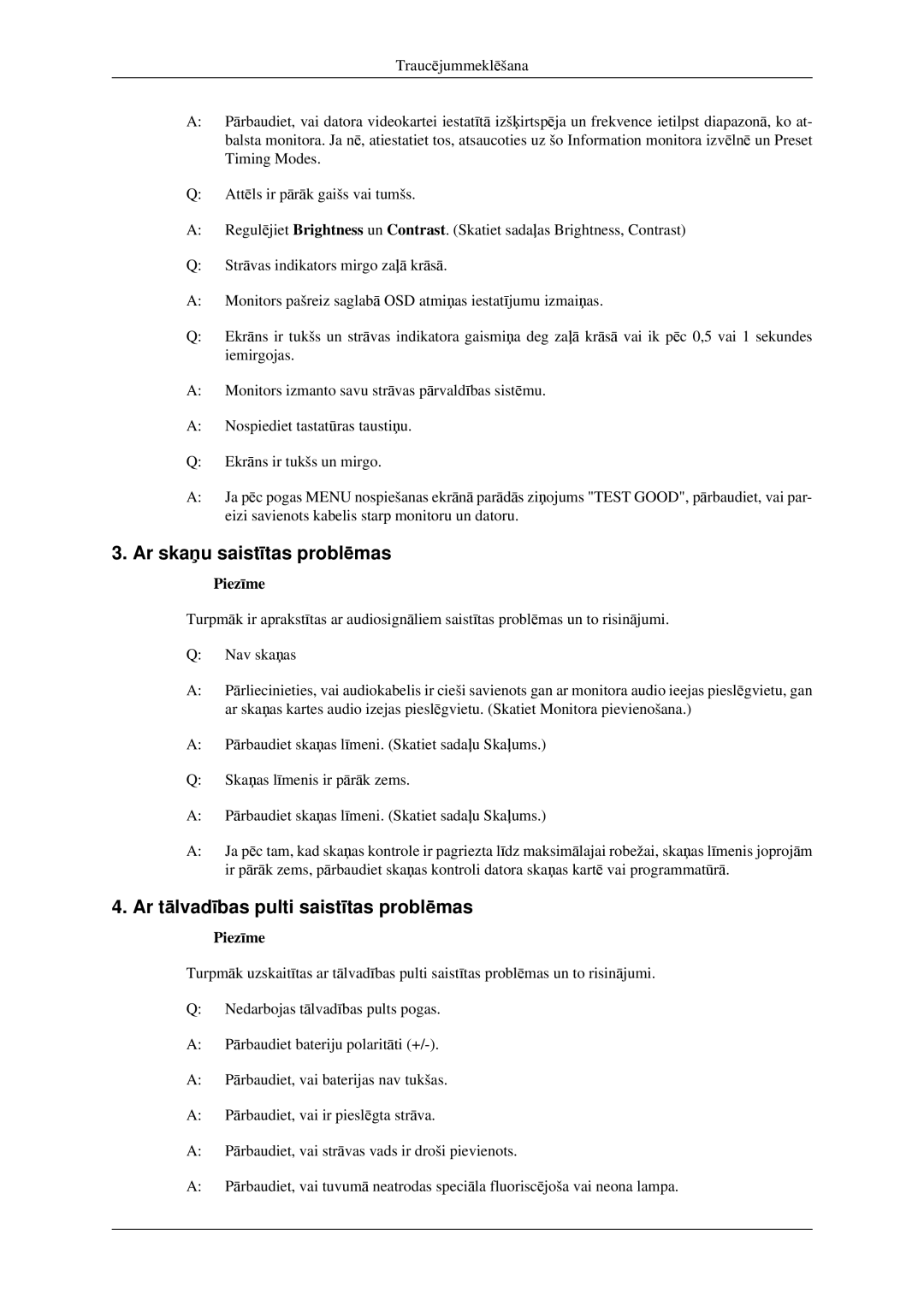 Samsung LS23CFVKF/EN, LS23CFEKF/EN manual Ar skaņu saistītas problēmas, Ar tālvadības pulti saistītas problēmas 