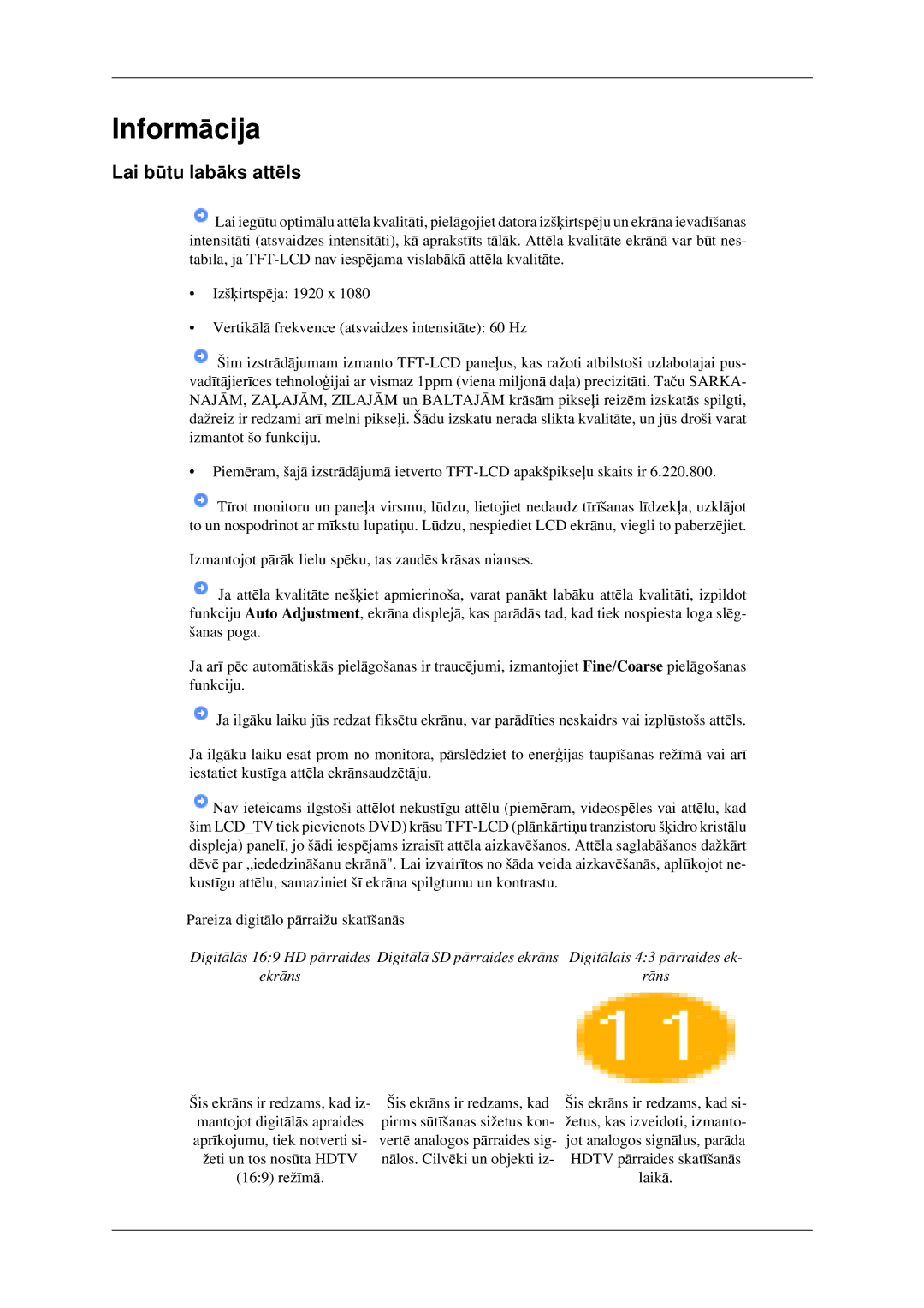 Samsung LS23CFEKF/EN, LS23CFVKF/EN manual Informācija, Lai būtu labāks attēls 