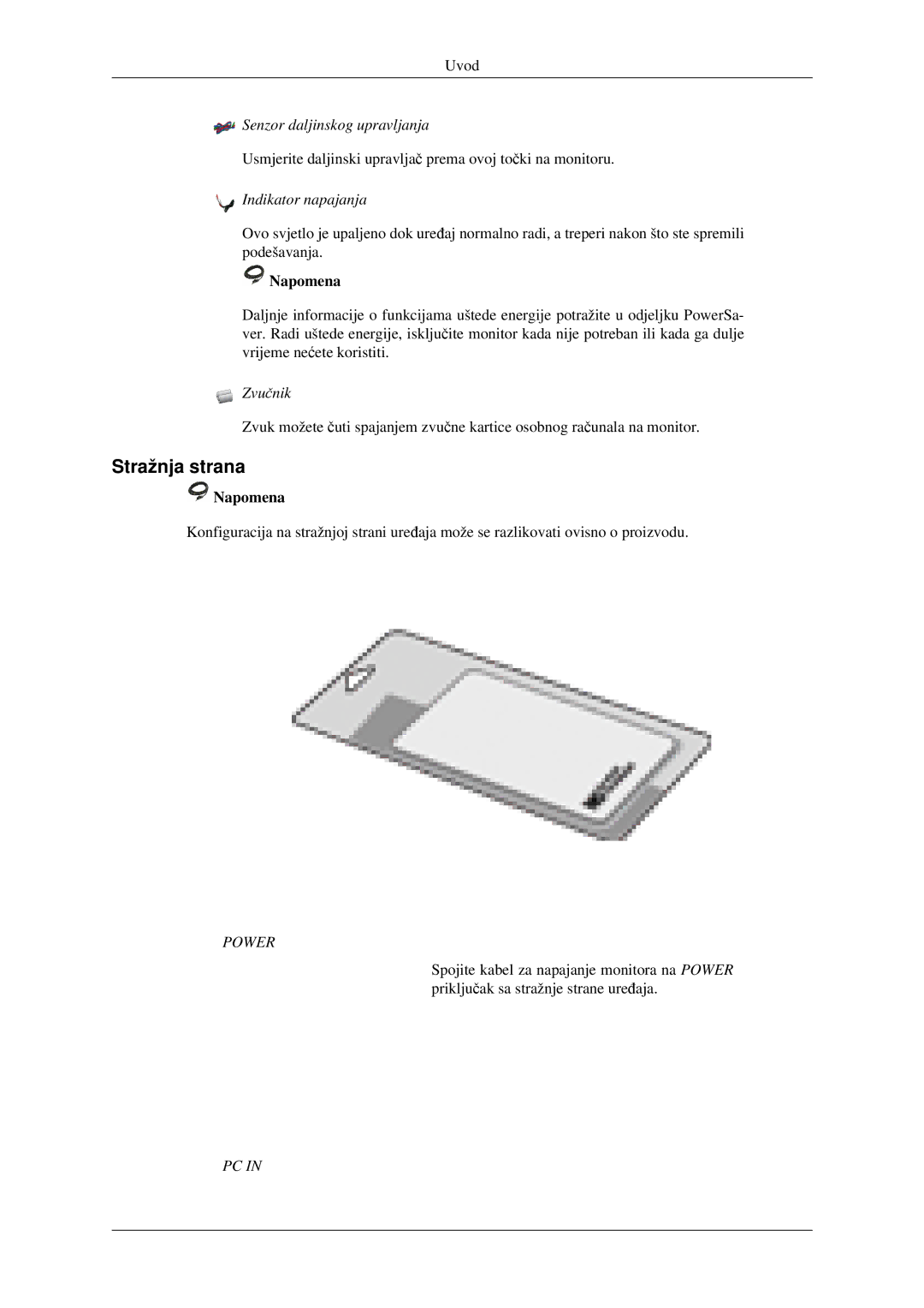 Samsung LS23CFVKF/EN, LS23CFEKF/EN manual Stražnja strana, Indikator napajanja 