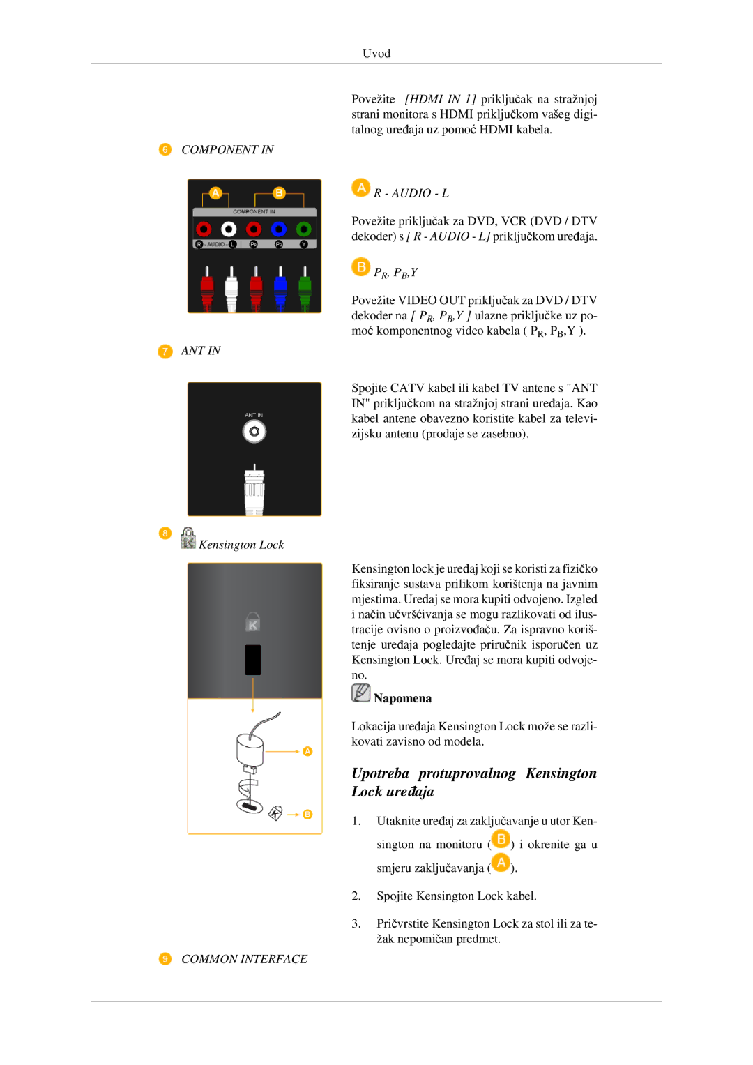 Samsung LS23CFVKF/EN, LS23CFEKF/EN manual Upotreba protuprovalnog Kensington Lock uređaja 