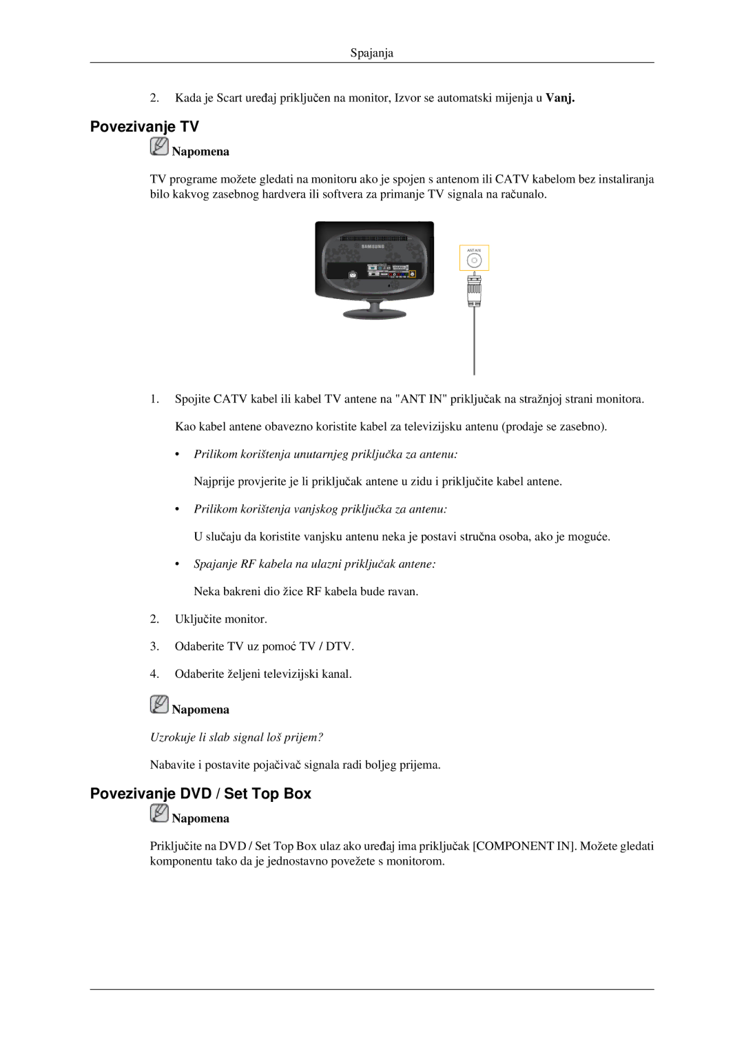 Samsung LS23CFEKF/EN, LS23CFVKF/EN manual Povezivanje TV, Povezivanje DVD / Set Top Box 