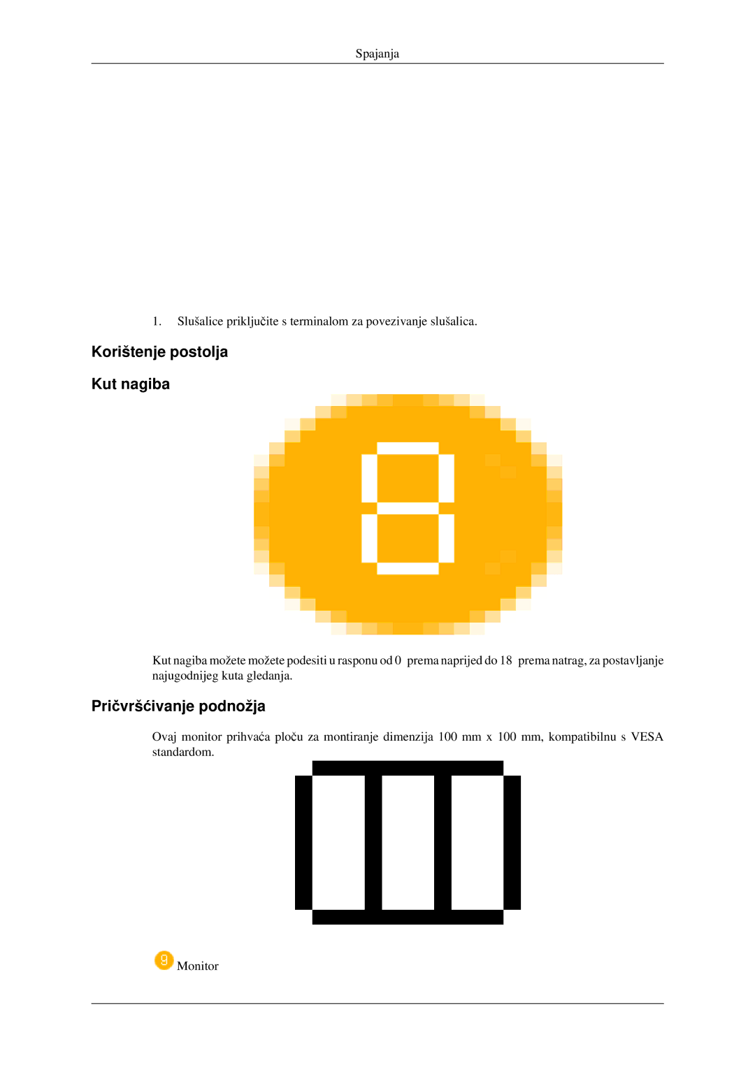 Samsung LS23CFEKF/EN, LS23CFVKF/EN manual Korištenje postolja Kut nagiba, Pričvršćivanje podnožja 