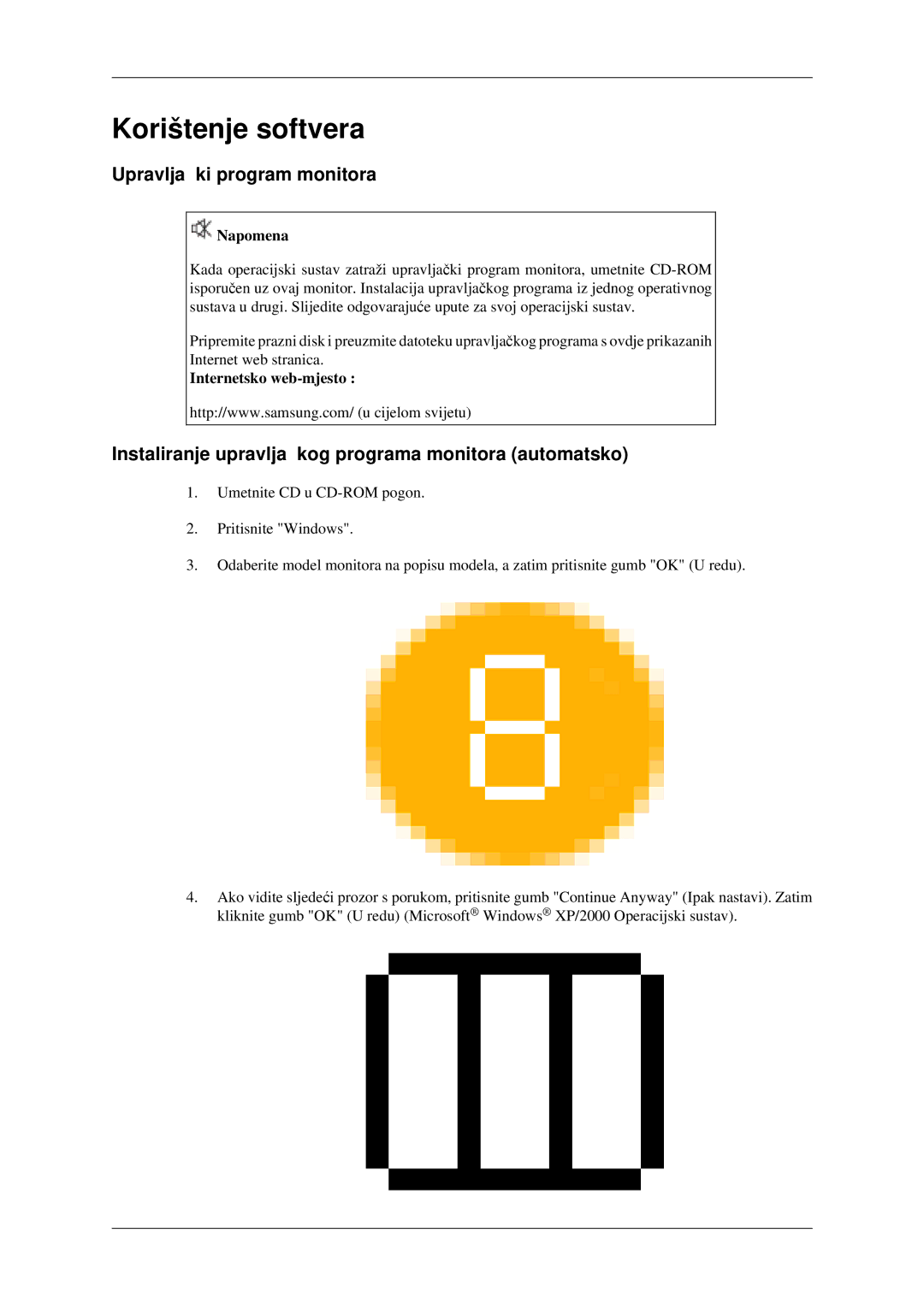 Samsung LS23CFEKF/EN, LS23CFVKF/EN manual Korištenje softvera, Upravljački program monitora, Internetsko web-mjesto 