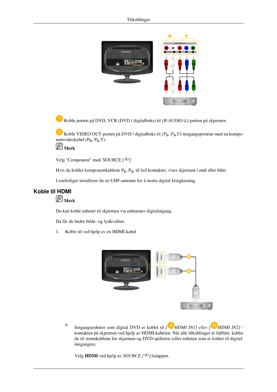 Samsung LS23CFVKF/XE, LS23CFEKF/EN manual Koble til Hdmi 