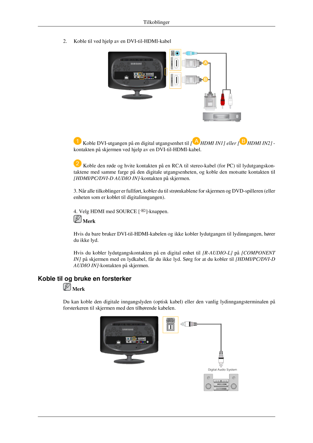 Samsung LS23CFEKF/EN, LS23CFVKF/XE manual Koble til og bruke en forsterker 