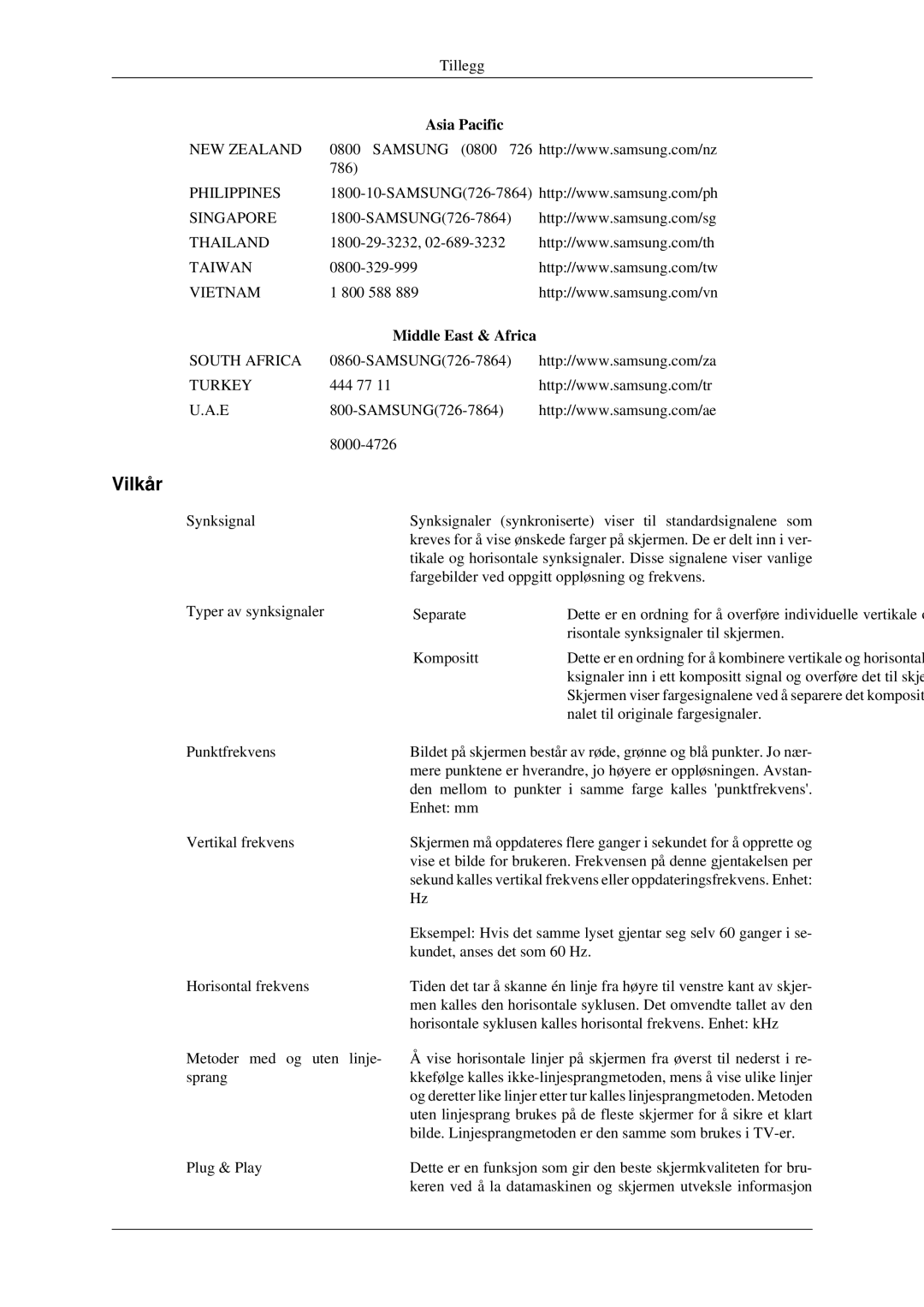 Samsung LS23CFVKF/XE, LS23CFEKF/EN manual Vilkår, Middle East & Africa 