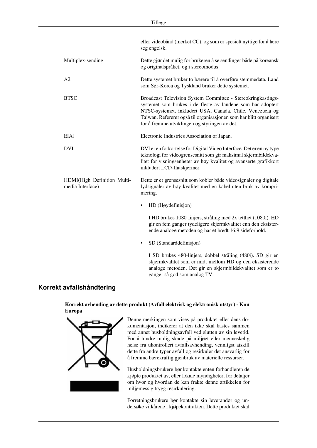 Samsung LS23CFVKF/XE, LS23CFEKF/EN manual Korrekt avfallshåndtering, Btsc 