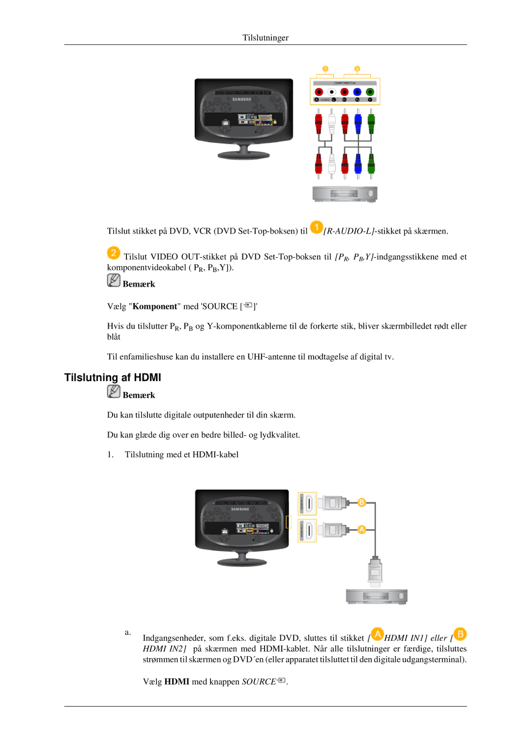 Samsung LS23CFVKF/XE, LS23CFEKF/EN manual Tilslutning af Hdmi 