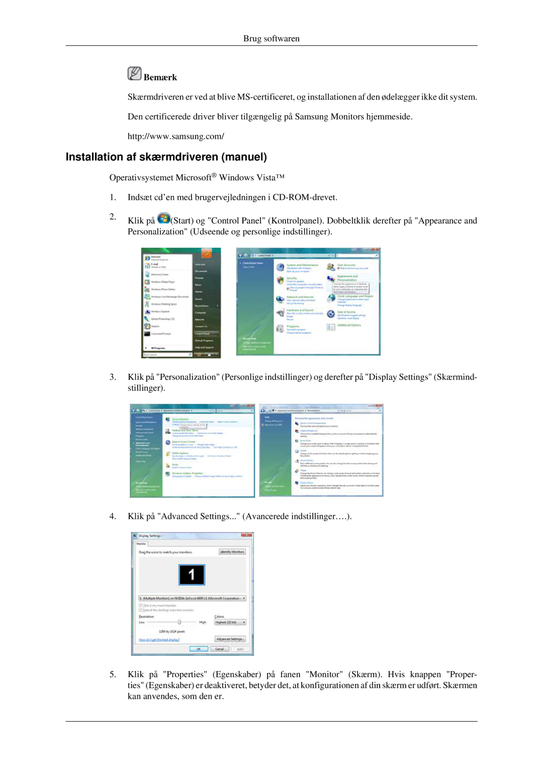 Samsung LS23CFVKF/XE, LS23CFEKF/EN manual Installation af skærmdriveren manuel 