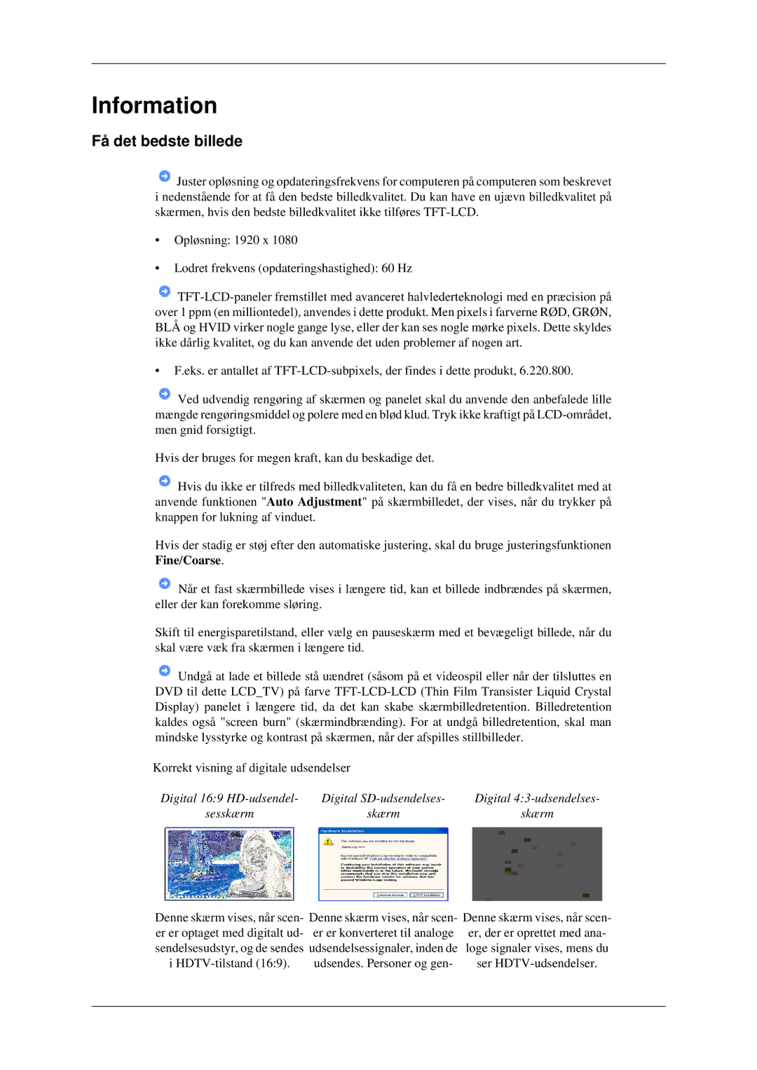 Samsung LS23CFVKF/XE, LS23CFEKF/EN manual Information, Få det bedste billede 