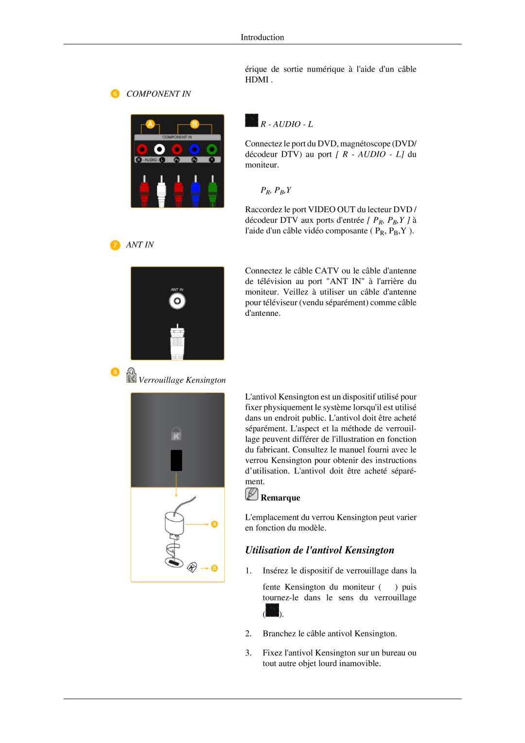 Samsung LS23CFVKF/EN manual Utilisation de lantivol Kensington 