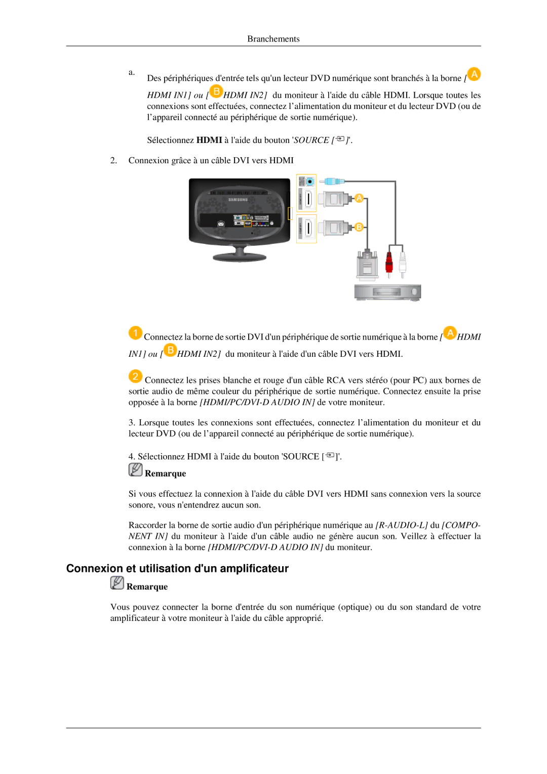 Samsung LS23CFVKF/EN manual Connexion et utilisation dun amplificateur 