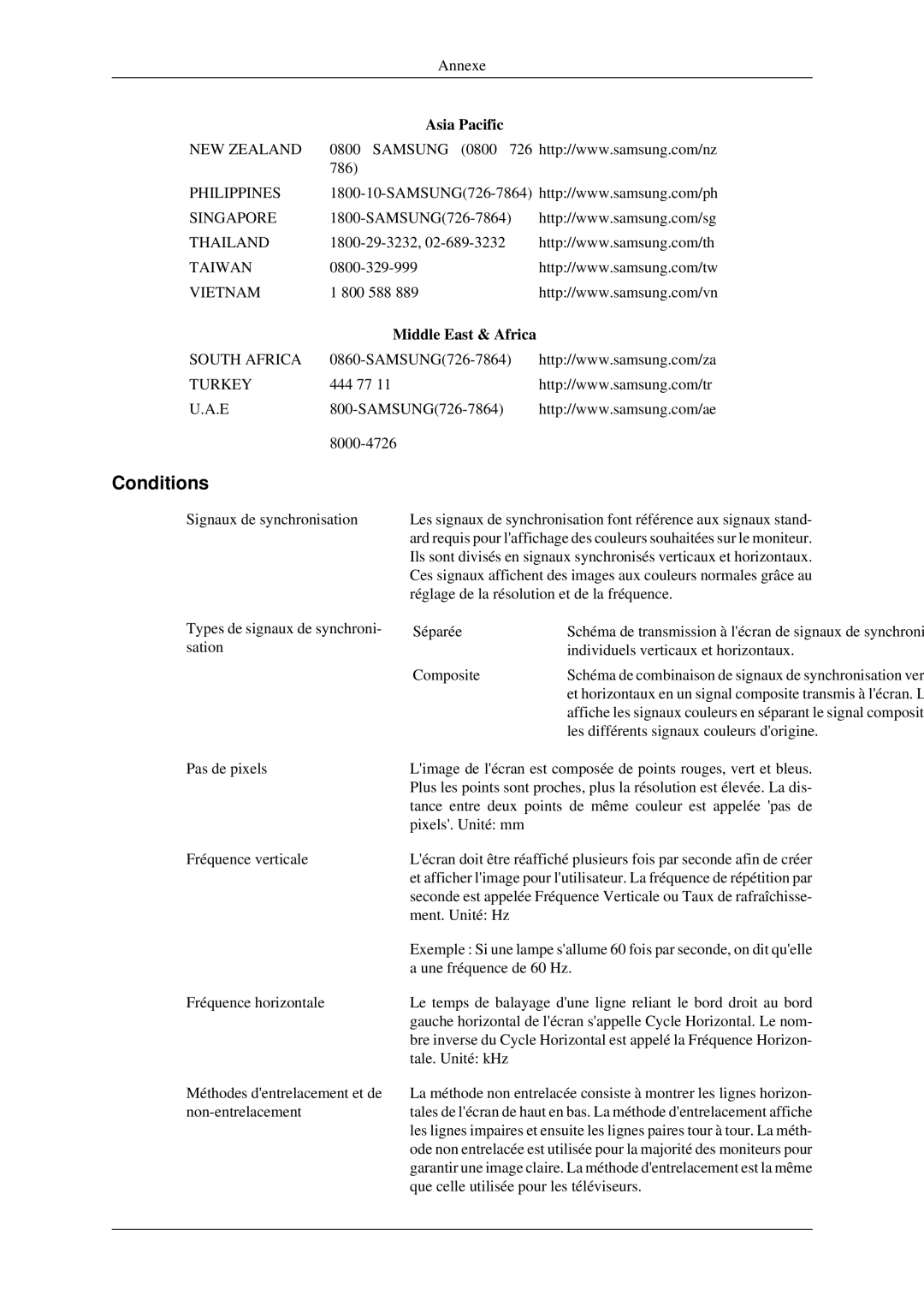 Samsung LS23CFVKF/EN manual Conditions, Middle East & Africa 