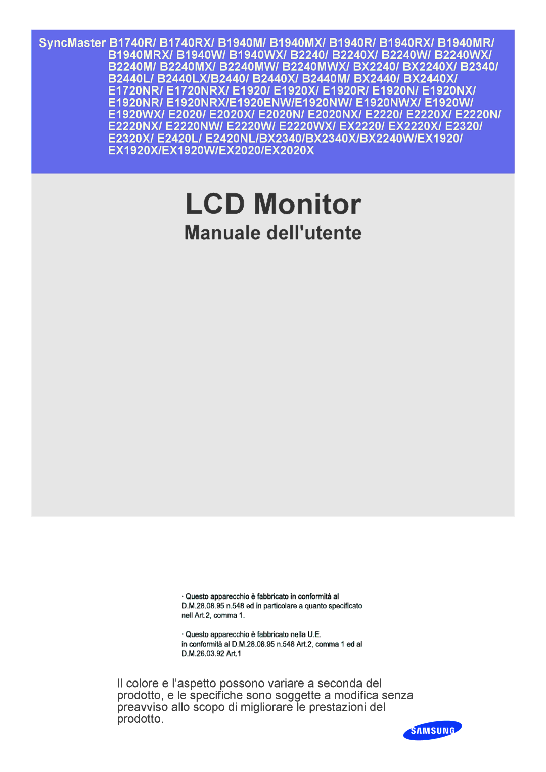 Samsung LS19CLASSUEN, LS23CLZSB/EN, LS20CLYSB/EN, LS22CBUMBV/EN, LS19CLYSBUEN, LS19CBRMB/EN, LS19CBMAB/EN manual LCD Monitor 