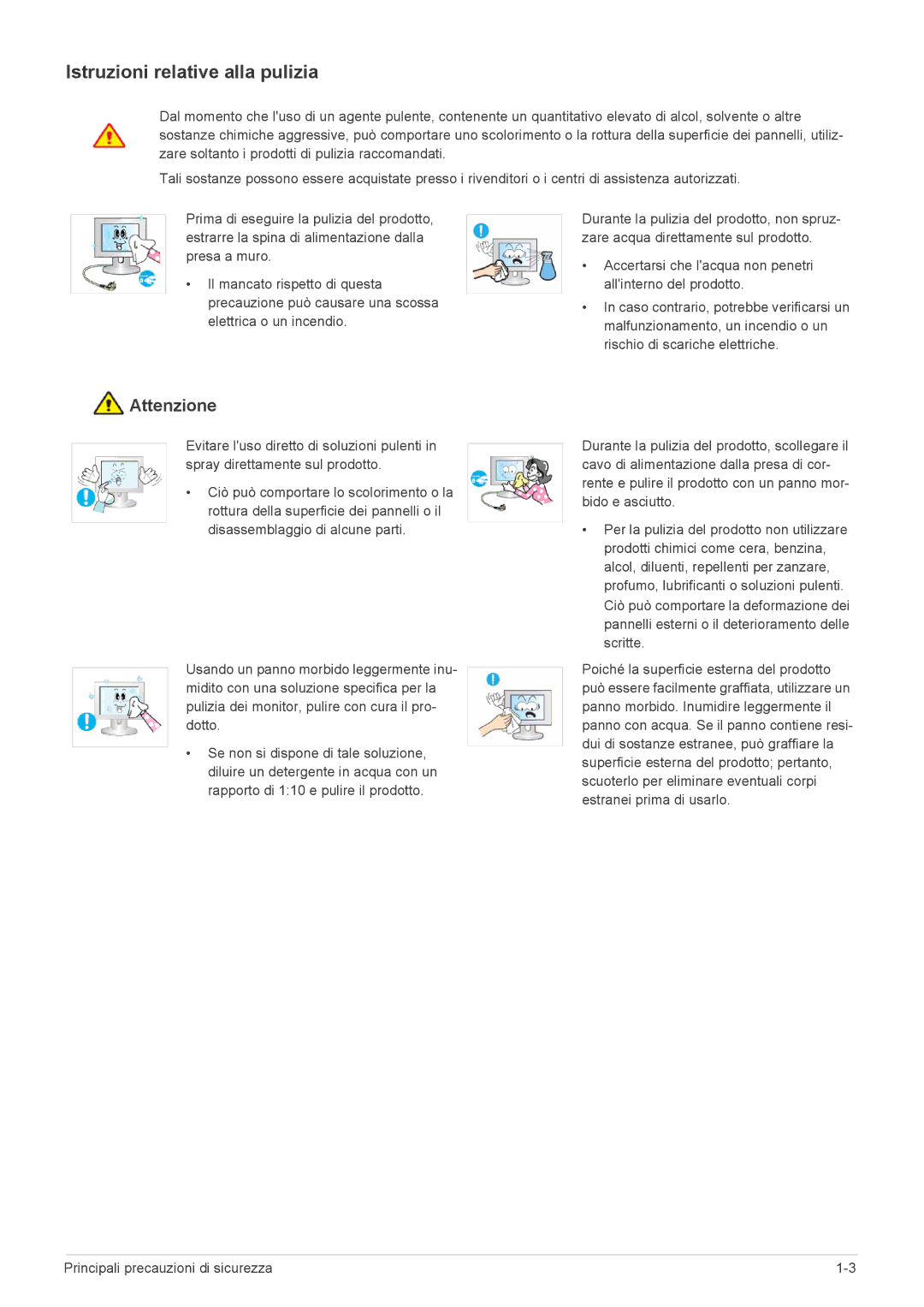 Samsung LS17CBBAB/EN, LS23CLZSB/EN, LS19CLASSUEN, LS20CLYSB/EN, LS22CBUMBV/EN, LS19CLYSBUEN Istruzioni relative alla pulizia 