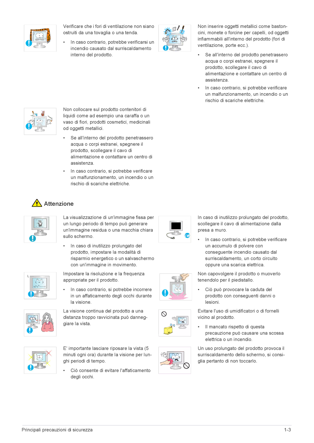 Samsung LS24CBUMBE/EN, LS23CLZSB/EN, LS19CLASSUEN, LS20CLYSB/EN, LS22CBUMBV/EN, LS19CLYSBUEN, LS19CBRMB/EN manual Attenzione 