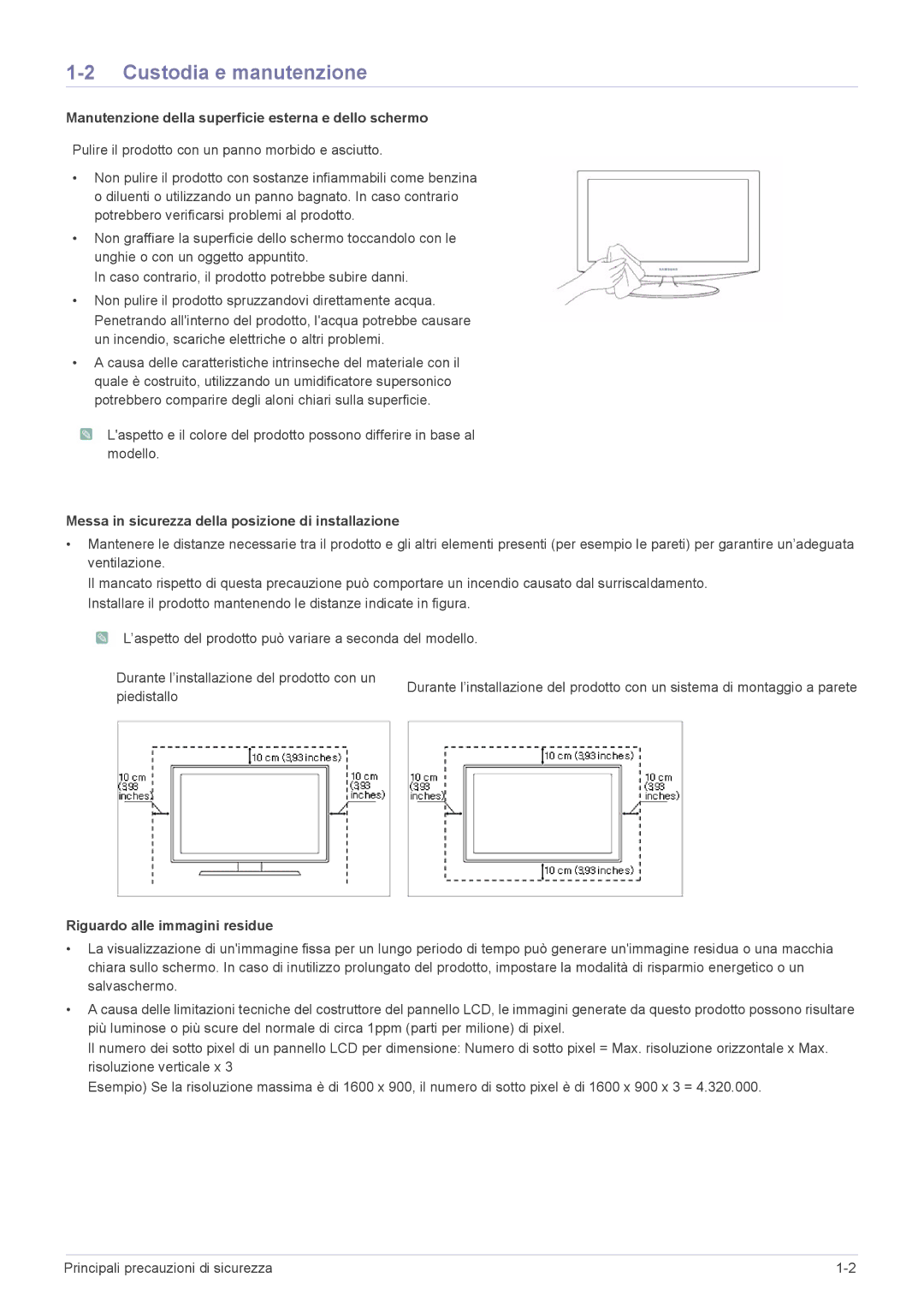 Samsung LS19CBRMBV/EN, LS23CLZSB/EN manual Custodia e manutenzione, Manutenzione della superficie esterna e dello schermo 