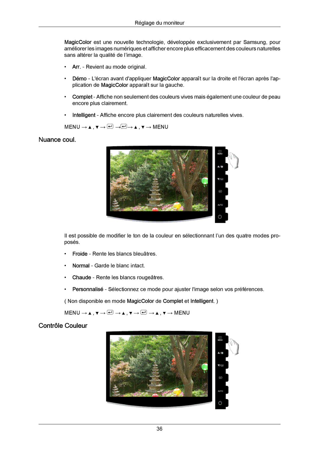 Samsung LS23CMZKFVA/EN, LS23CMZKFV/EN manual Nuance coul, Contrôle Couleur 