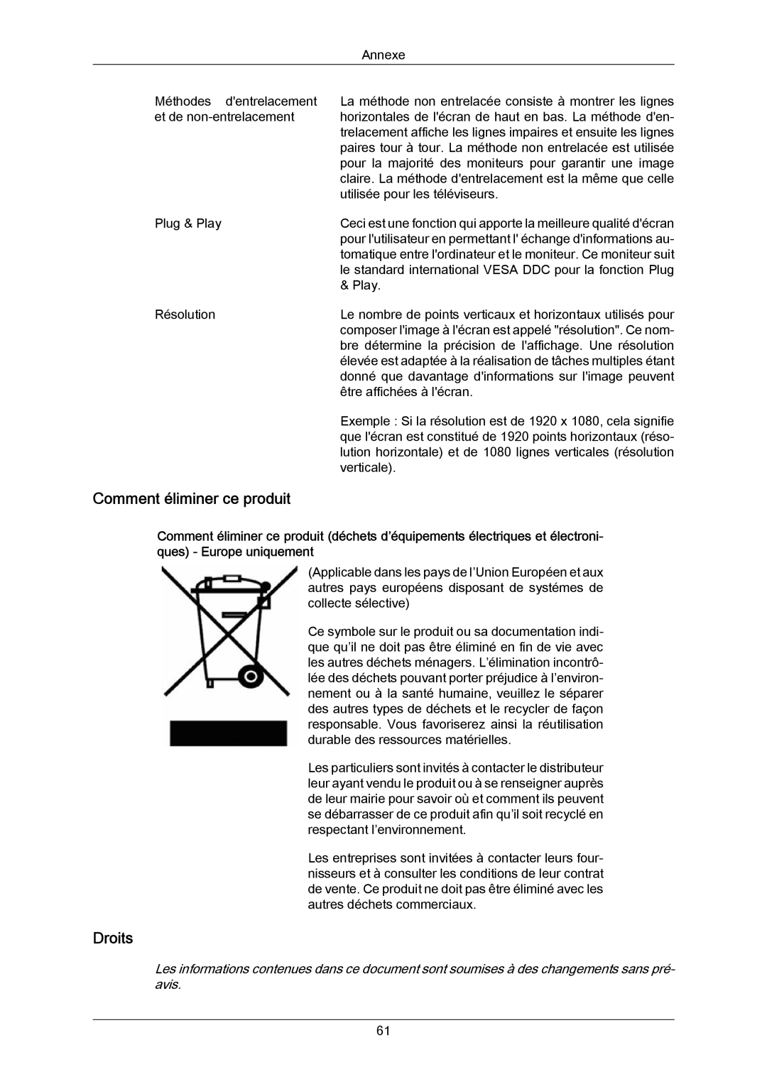 Samsung LS23CMZKFV/EN, LS23CMZKFVA/EN manual Comment éliminer ce produit, Droits 