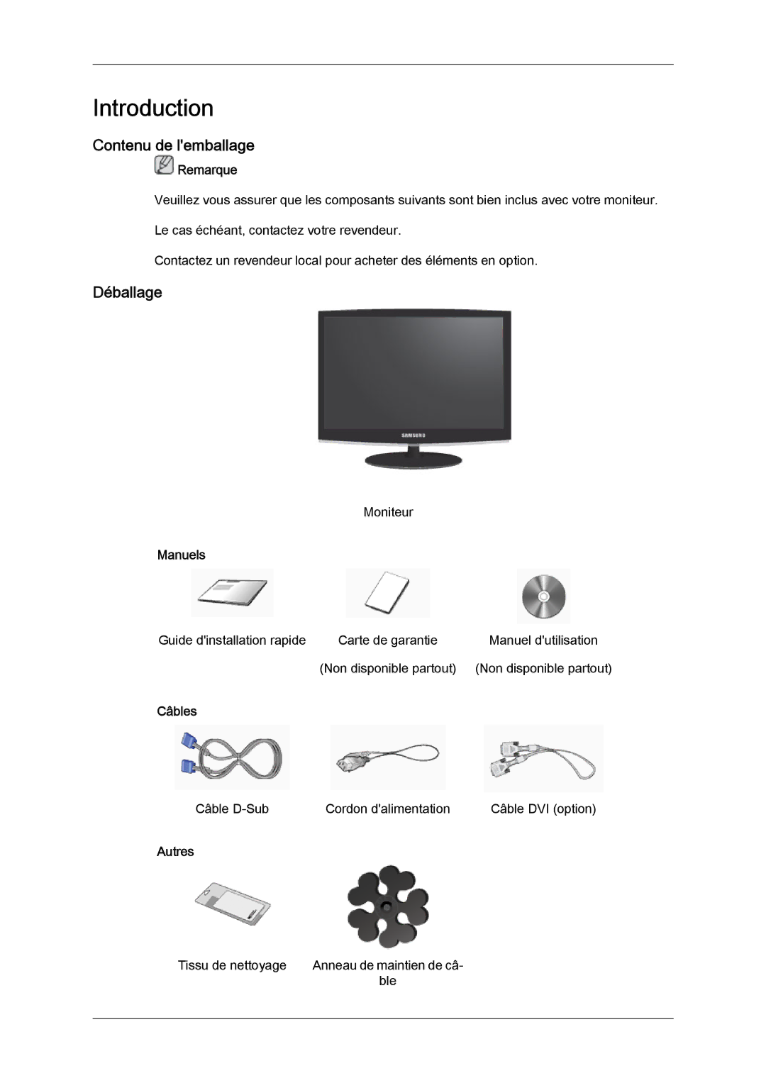 Samsung LS23CMZKFV/EN, LS23CMZKFVA/EN manual Contenu de lemballage, Déballage 