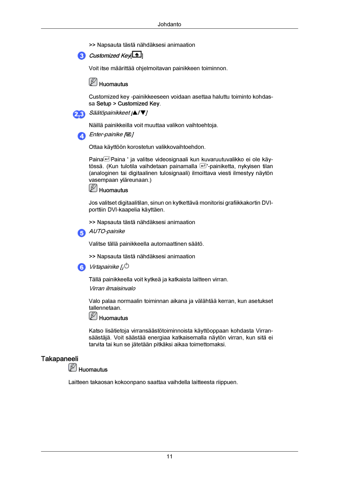 Samsung LS23CMZKFV/EN, LS23CMZKFVA/EN manual Takapaneeli, Enter-painike 