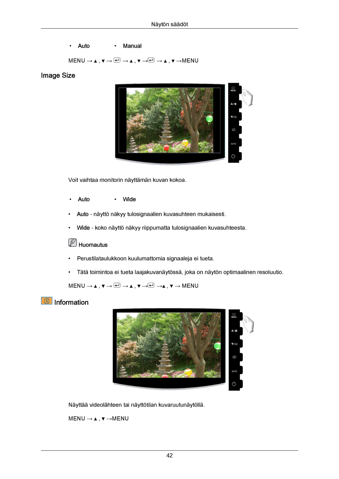 Samsung LS23CMZKFVA/EN, LS23CMZKFV/EN manual Image Size, Information, Auto Manual, Auto Wide 