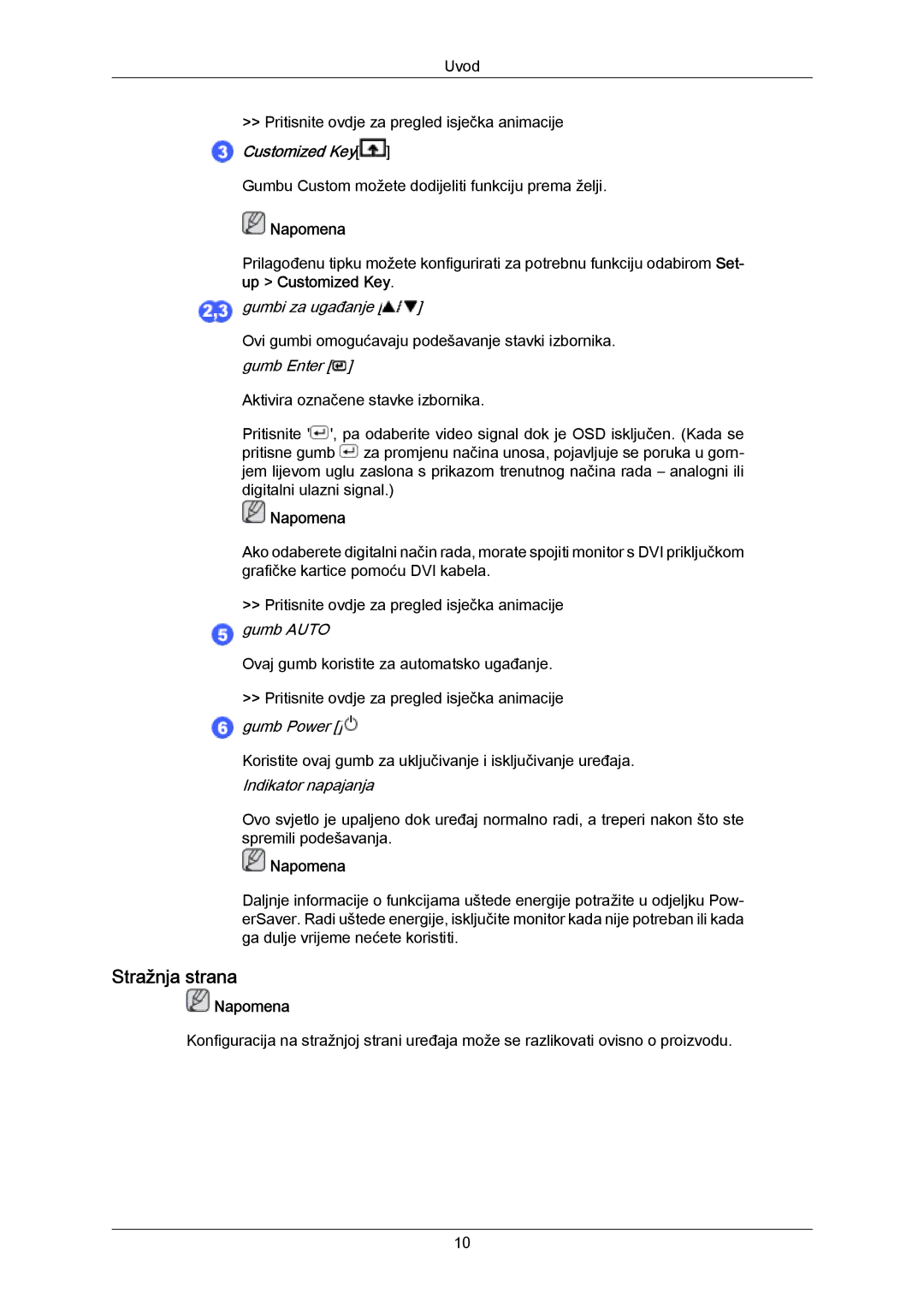 Samsung LS23CMZKFVA/EN, LS23CMZKFV/EN manual Stražnja strana, Customized Key 