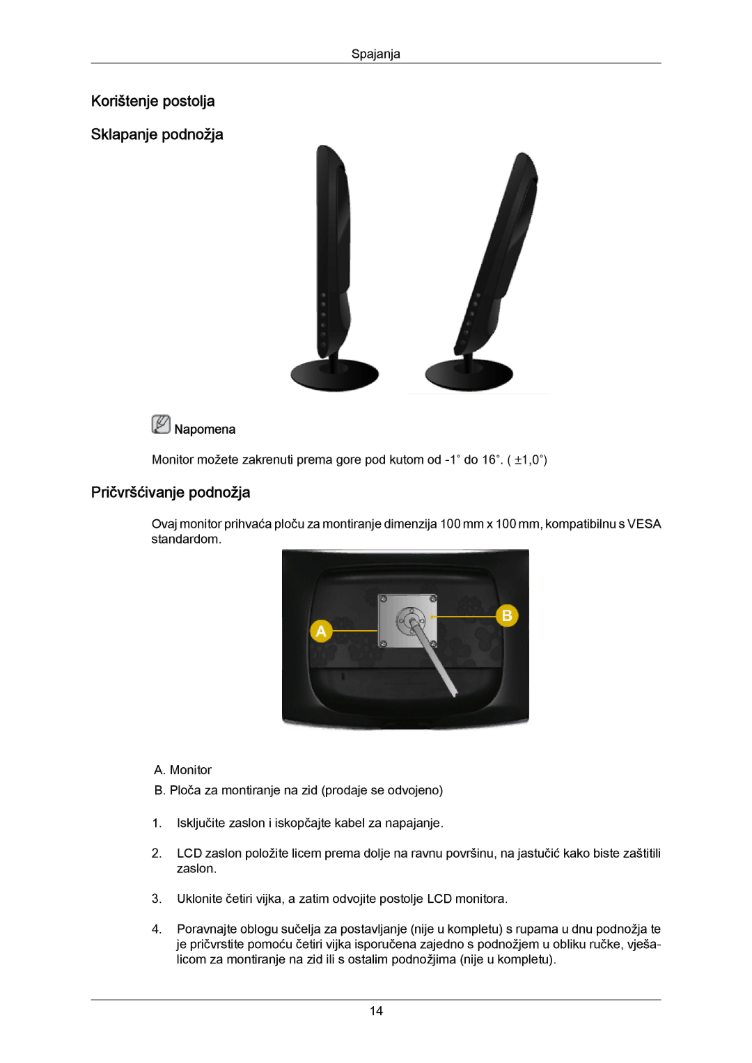 Samsung LS23CMZKFVA/EN, LS23CMZKFV/EN manual Korištenje postolja Sklapanje podnožja, Pričvršćivanje podnožja 