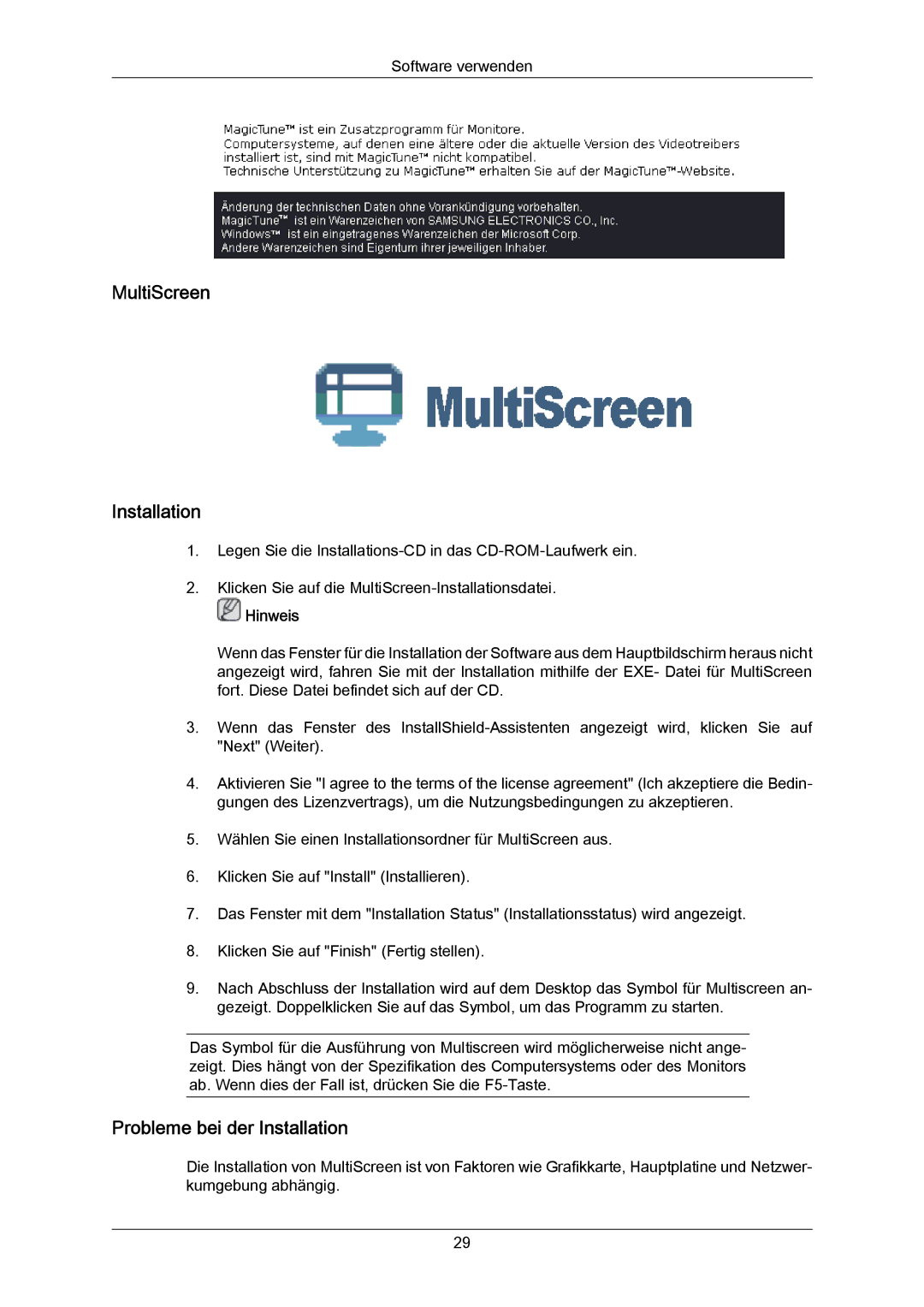 Samsung LS23CMZKFV/EN manual MultiScreen Installation 