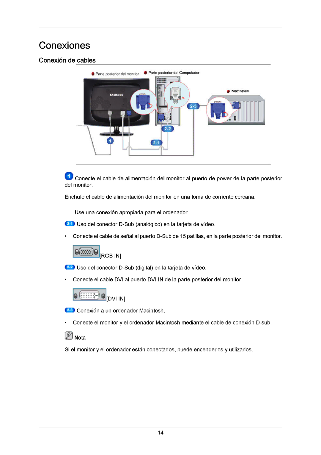 Samsung LS23CMZKFV/EN manual Conexiones, Conexión de cables 