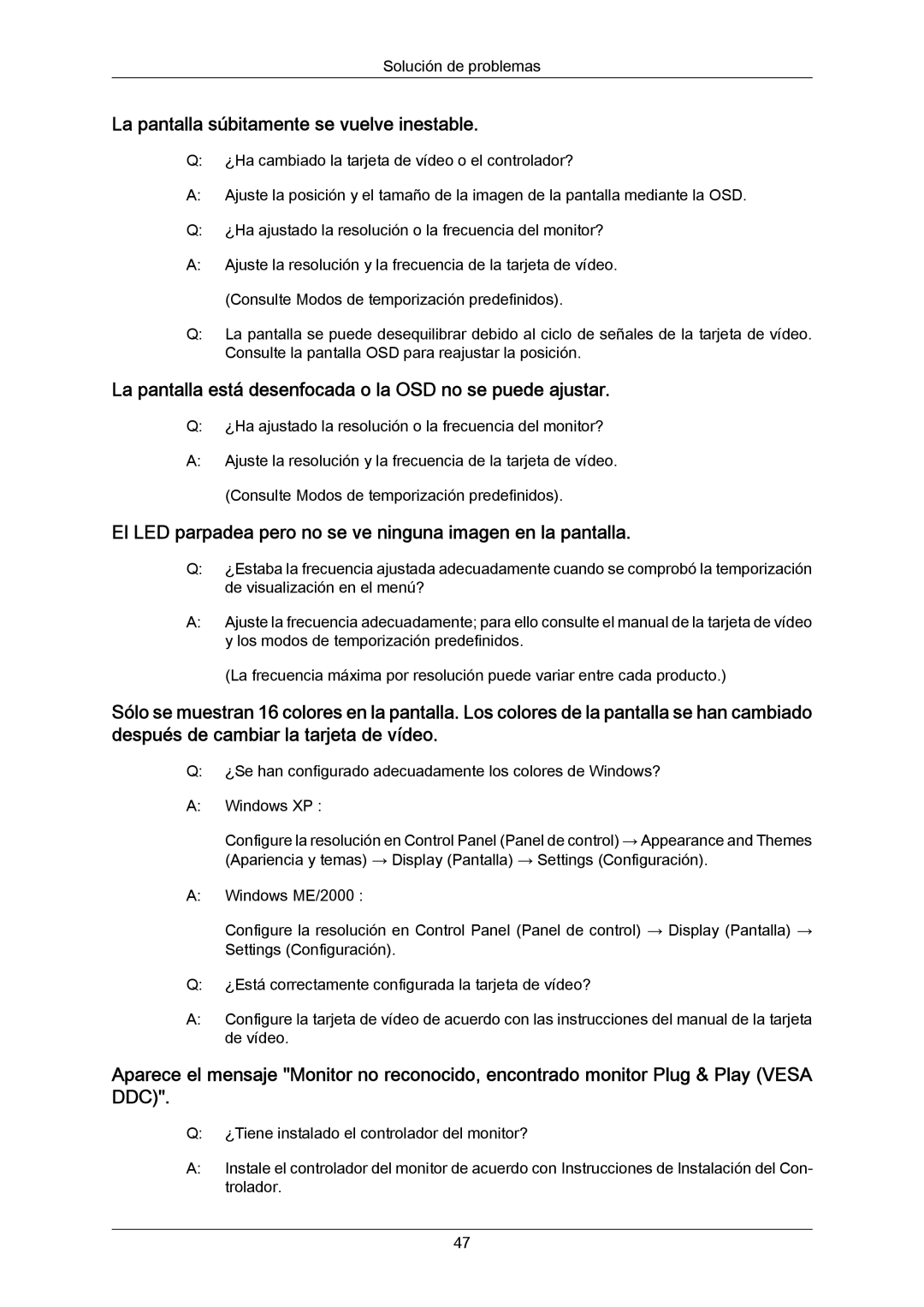 Samsung LS23CMZKFV/EN manual La pantalla súbitamente se vuelve inestable 