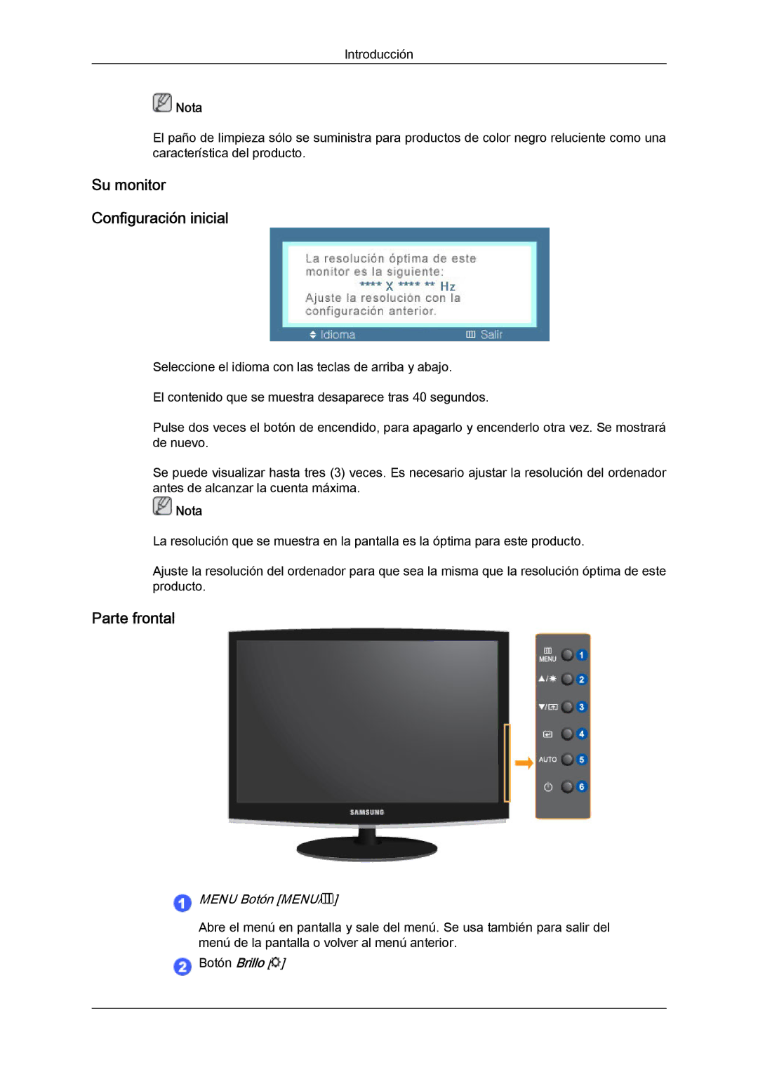 Samsung LS23CMZKFV/EN manual Su monitor Configuración inicial, Parte frontal 