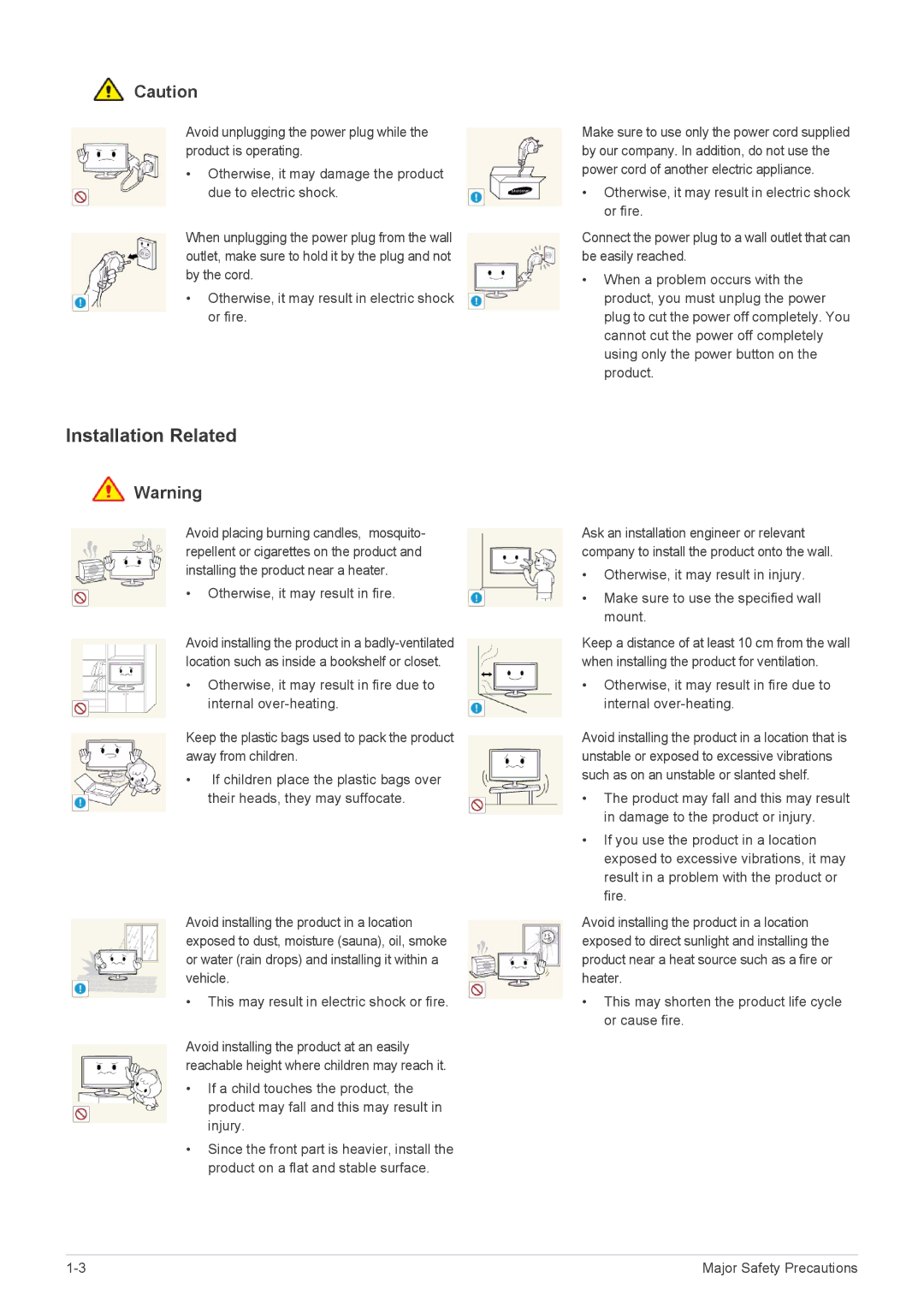 Samsung LS23CMZKFZ/CH, LS23CMZKFZ/EN, LS23CMTKF/EN, LS23CMTKF/ZN manual Installation Related, Otherwise, it may result in fire 