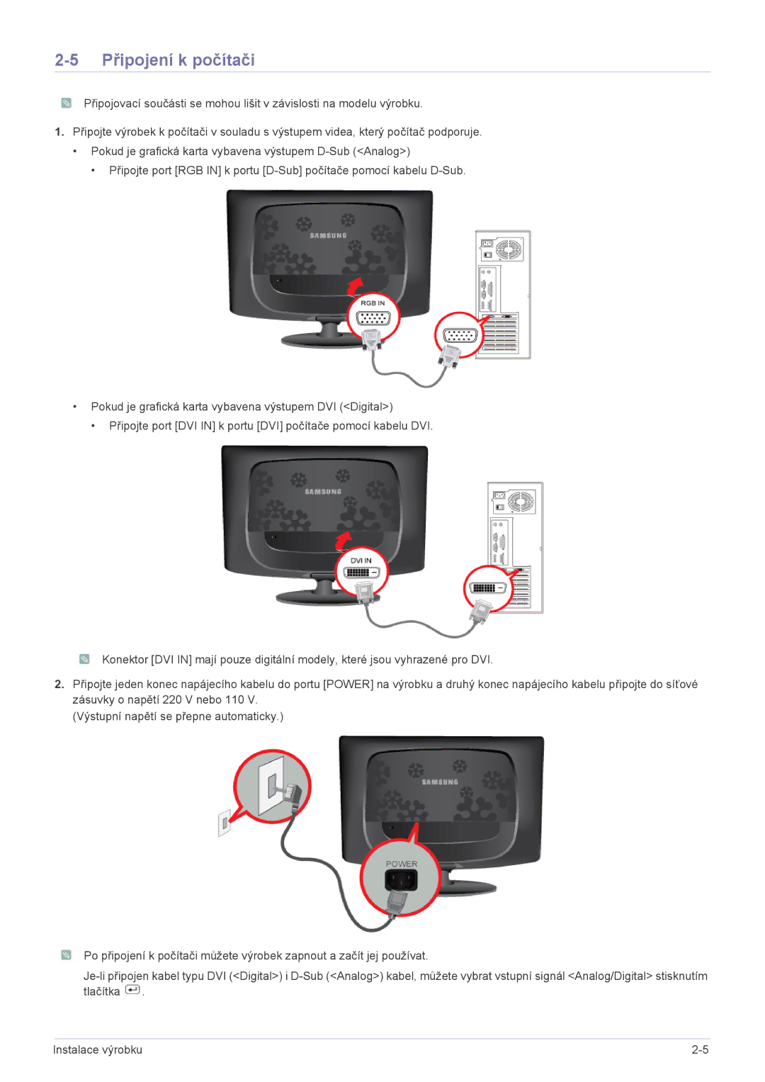 Samsung LS23CMZKFZ/EN, LS23CMTKF/EN, LS23CMZKFZ/ZN manual Připojení k počítači 