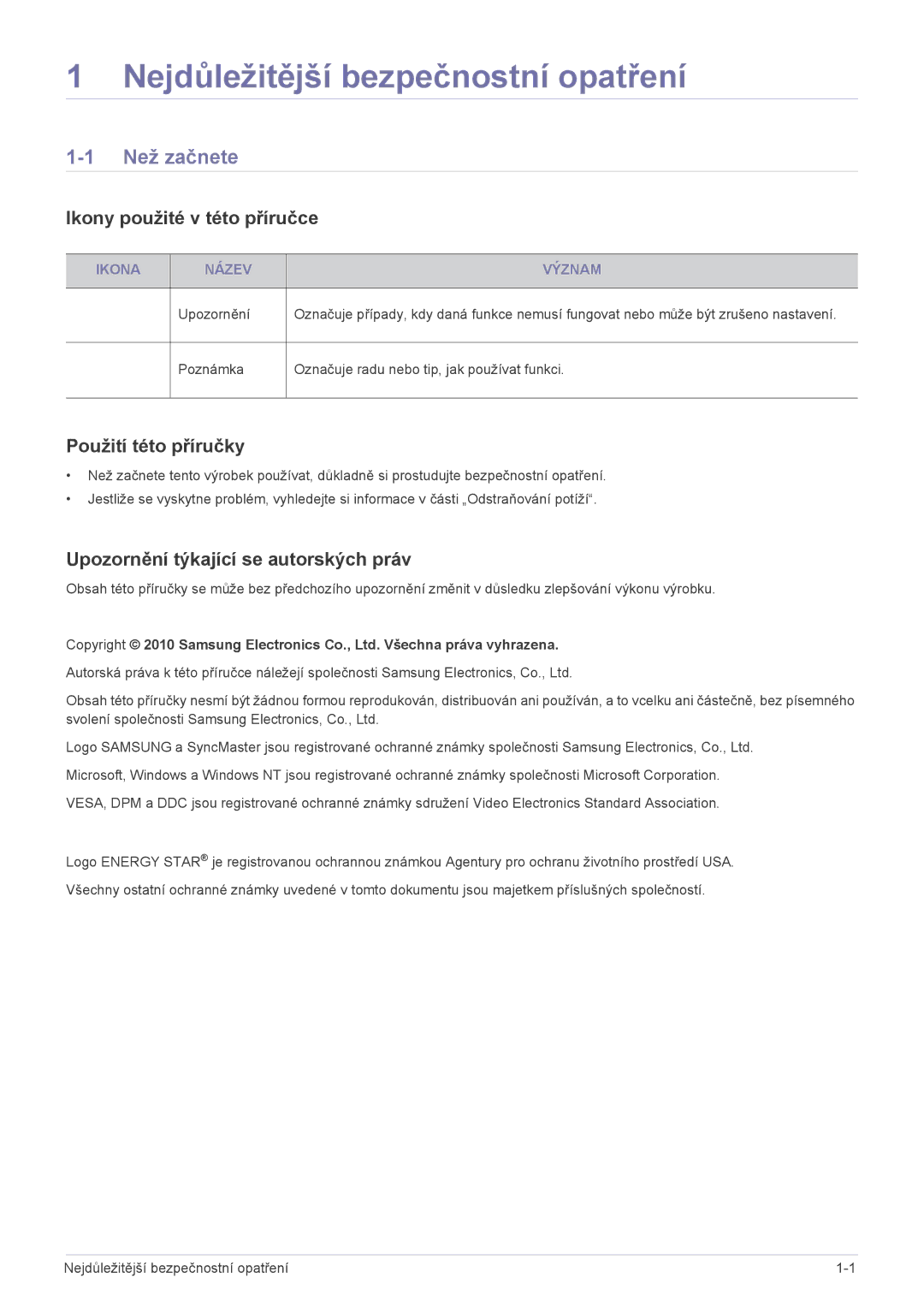 Samsung LS23CMZKFZ/EN, LS23CMTKF/EN manual Nejdůležitější bezpečnostní opatření, Než začnete, Ikony použité v této příručce 