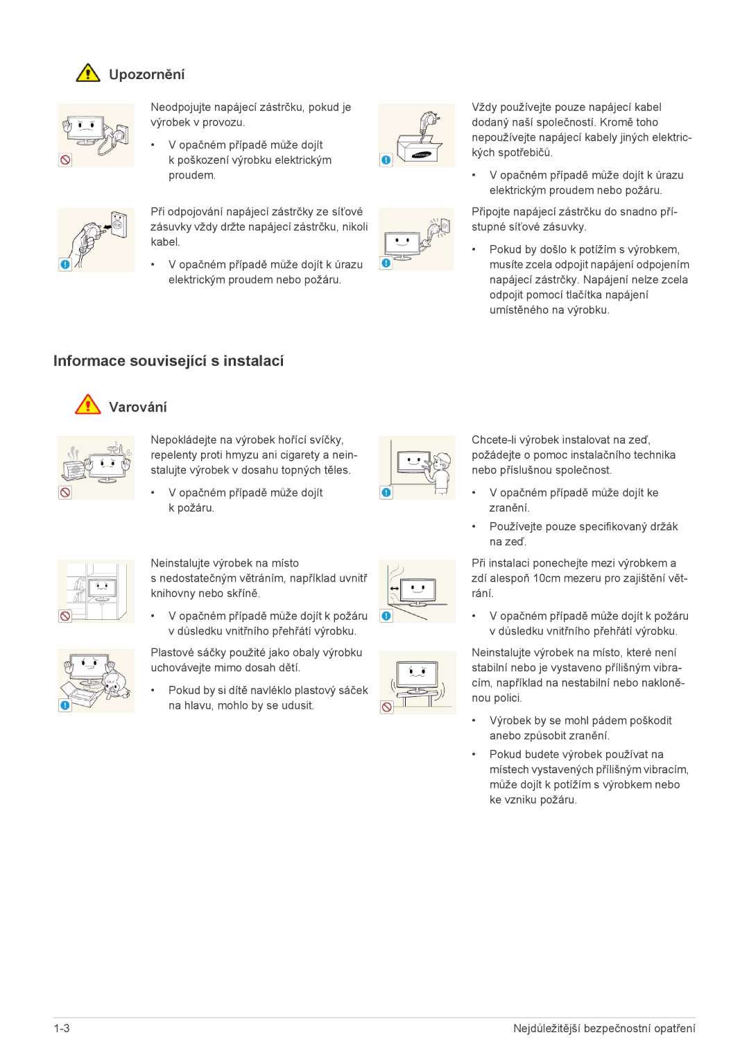 Samsung LS23CMZKFZ/EN, LS23CMTKF/EN, LS23CMZKFZ/ZN manual Informace související s instalací, Upozornění 