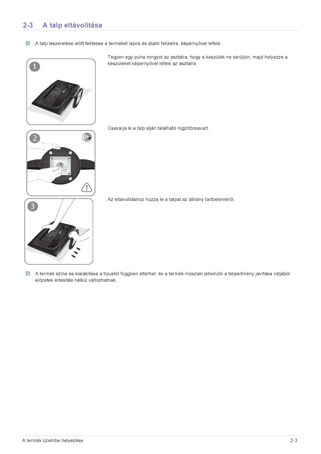 Samsung LS23CMTKF/EN, LS23CMZKFZ/EN, LS23CMZKFZ/ZN manual Talp eltávolítása 