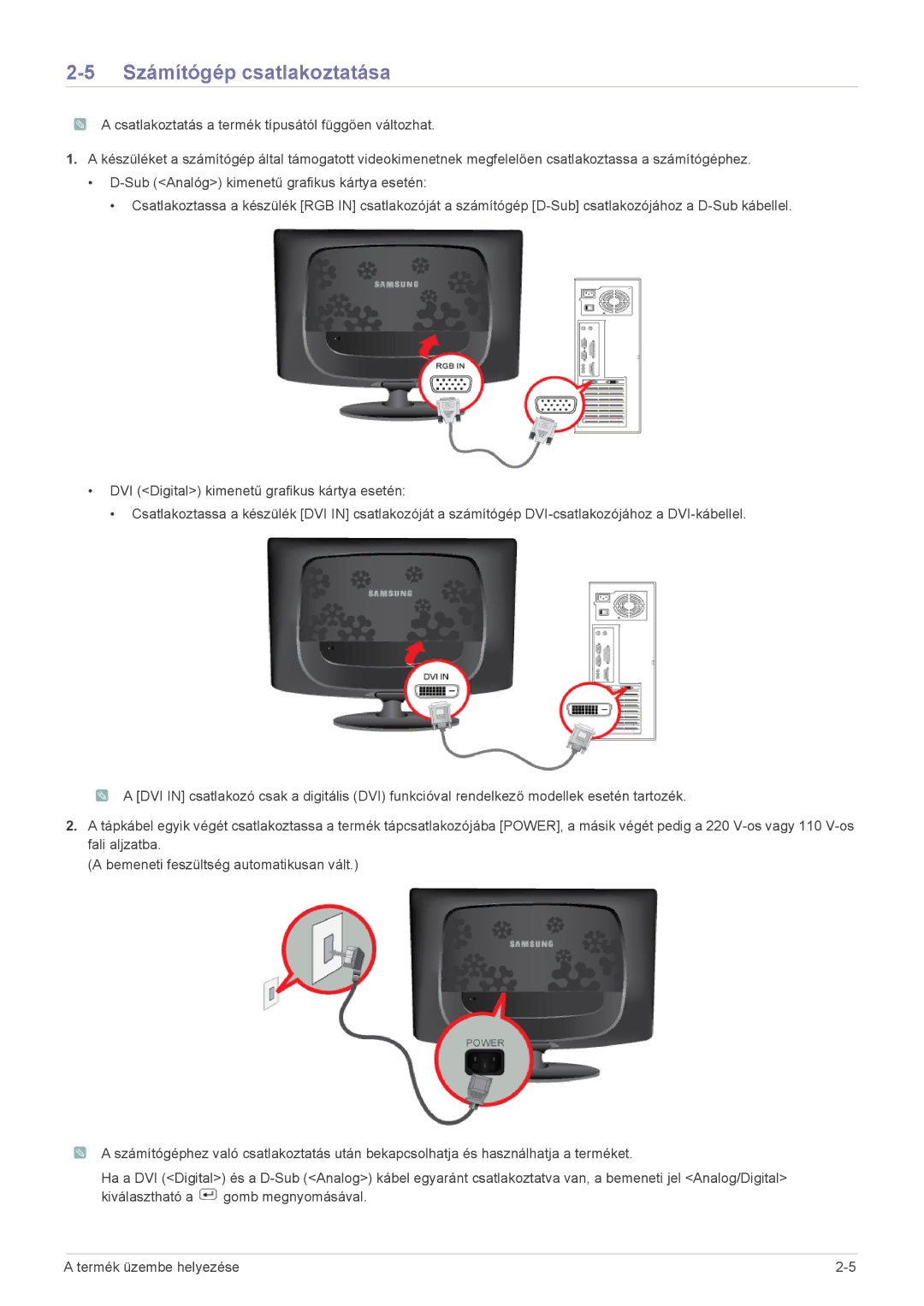 Samsung LS23CMZKFZ/EN, LS23CMTKF/EN, LS23CMZKFZ/ZN manual Számítógép csatlakoztatása 