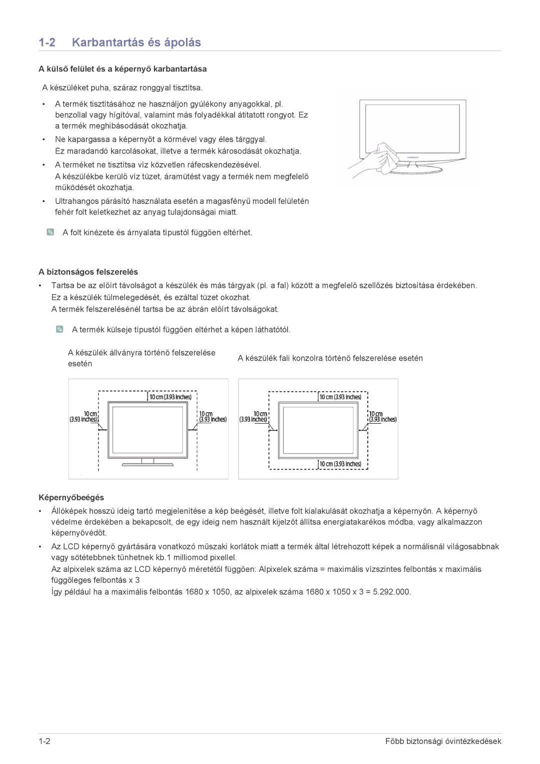 Samsung LS23CMTKF/EN, LS23CMZKFZ/EN, LS23CMZKFZ/ZN manual Karbantartás és ápolás, Külső felület és a képernyő karbantartása 