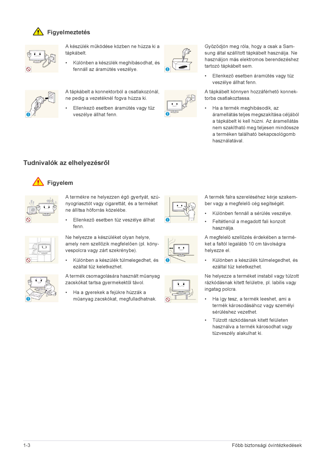 Samsung LS23CMZKFZ/EN, LS23CMTKF/EN, LS23CMZKFZ/ZN manual Tudnivalók az elhelyezésről, Figyelmeztetés 