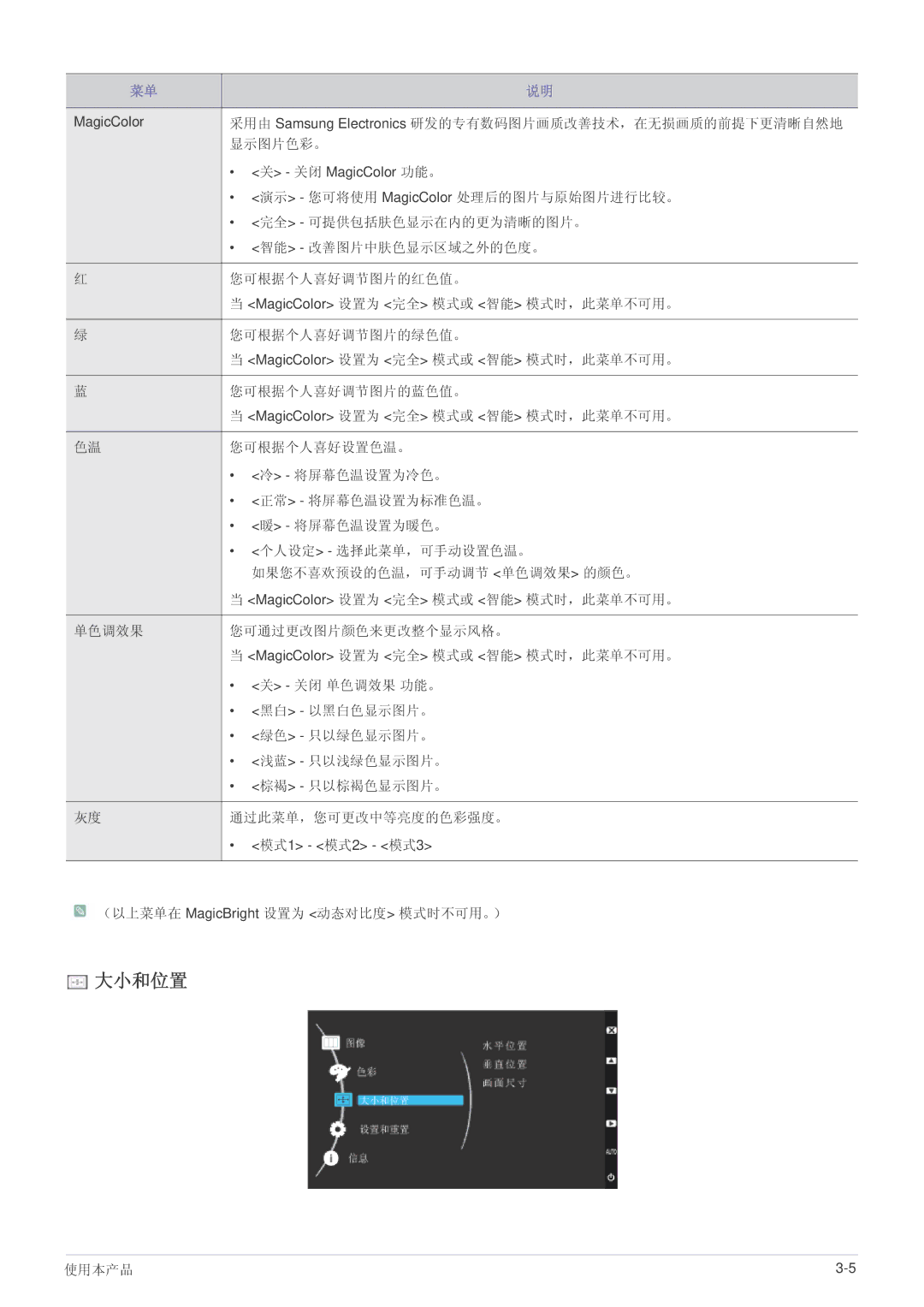 Samsung LS23CMZKFZ/ZN, LS23CMZKFZ/EN, LS23CMTKF/EN 大小和位置, 采用由 Samsung Electronics 研发的专有数码图片画质改善技术，在无损画质的前提下更清晰自然地, 显示图片色彩。 