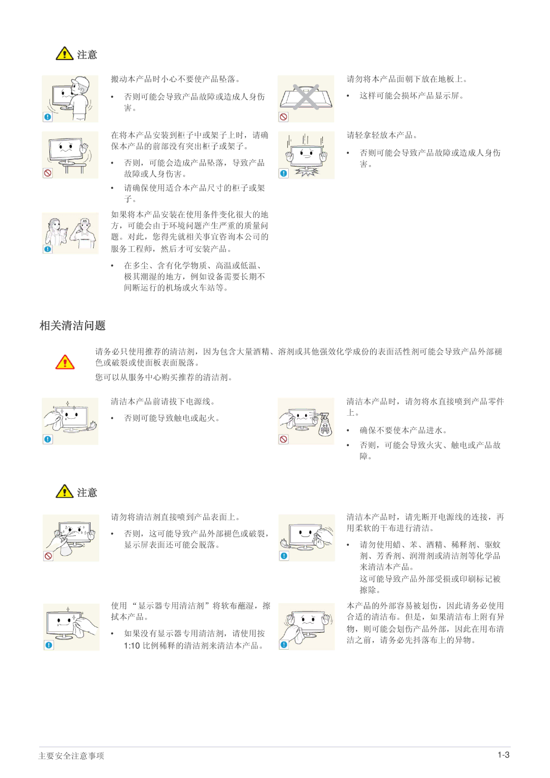 Samsung LS23CMTKF/EN, LS23CMZKFZ/EN, LS23CMZKFZ/ZN manual 相关清洁问题 