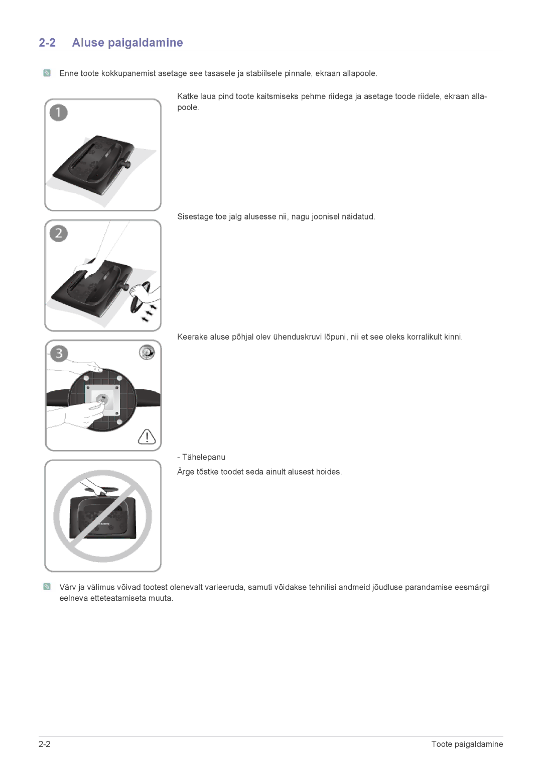 Samsung LS23CMZKFZ/EN, LS23CMTKF/EN manual Aluse paigaldamine 