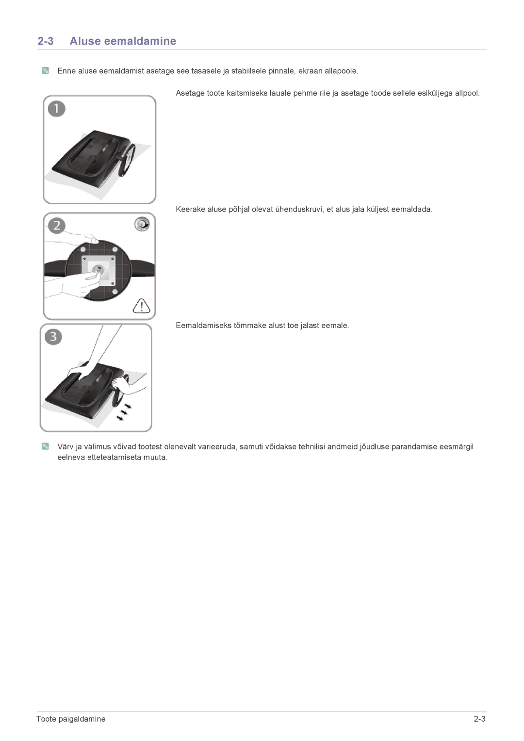 Samsung LS23CMTKF/EN, LS23CMZKFZ/EN manual Aluse eemaldamine 