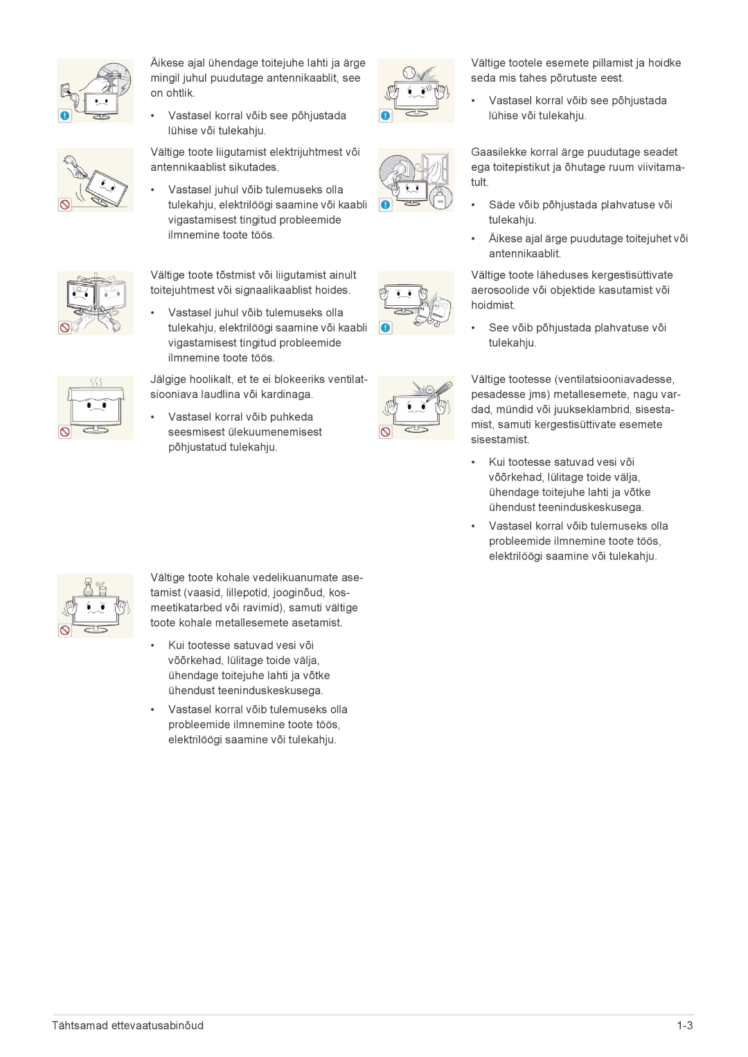 Samsung LS23CMTKF/EN, LS23CMZKFZ/EN manual Tähtsamad ettevaatusabinõud 