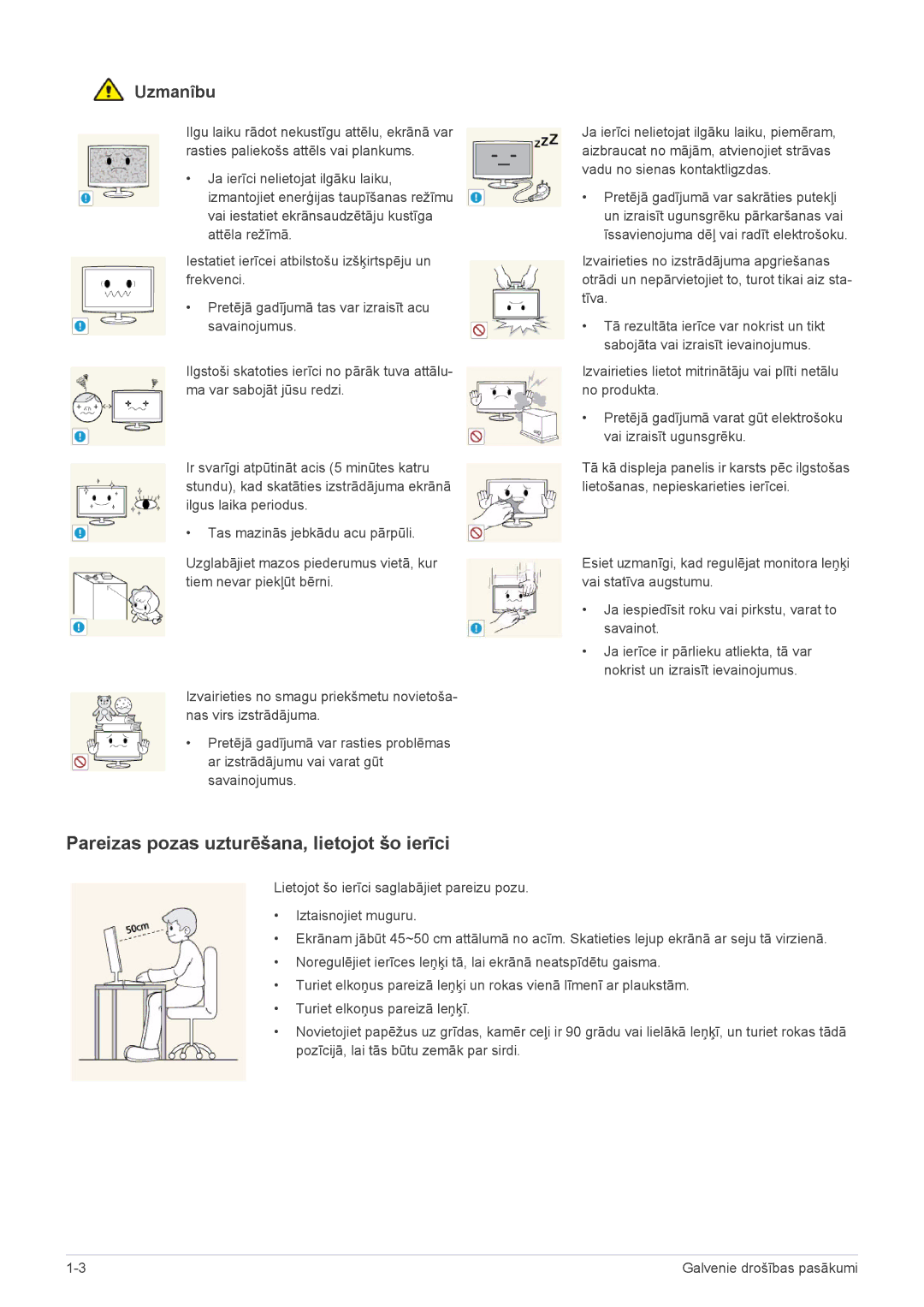 Samsung LS23CMZKFZ/EN, LS23CMTKF/EN manual Pareizas pozas uzturēšana, lietojot šo ierīci 