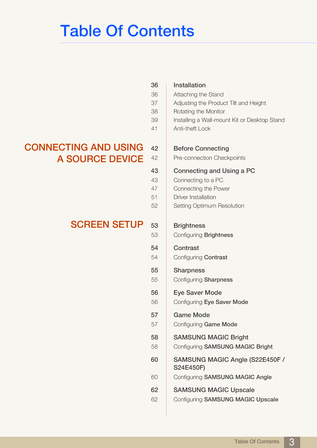 Samsung LS24E65UPL/EN, LS23E65UDC/EN, LS24E45UDLC/EN, LS24E45KBS/EN Connecting and Using 42 a Source Device Screen Setup 