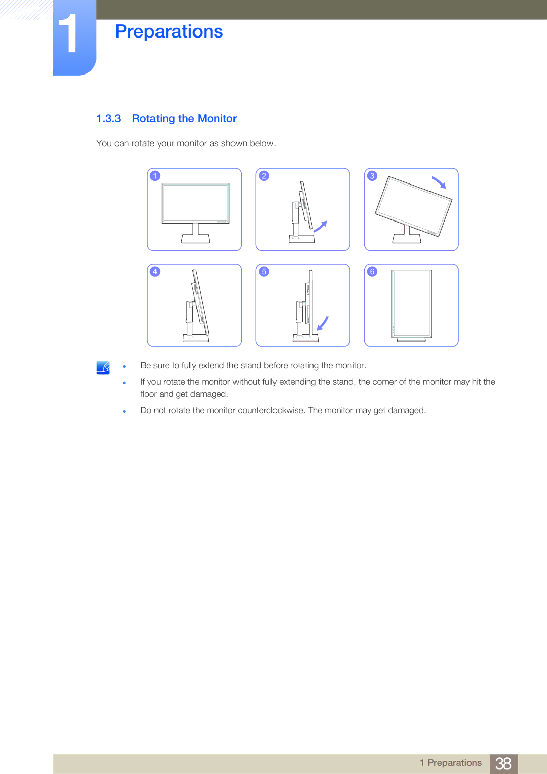 Samsung LS24E65UPLC/CH, LS23E65UDC/EN, LS24E45UDLC/EN, LS24E45KBS/EN, LS24E65UPL/EN, LS27E45KBS/EN manual Rotating the Monitor 