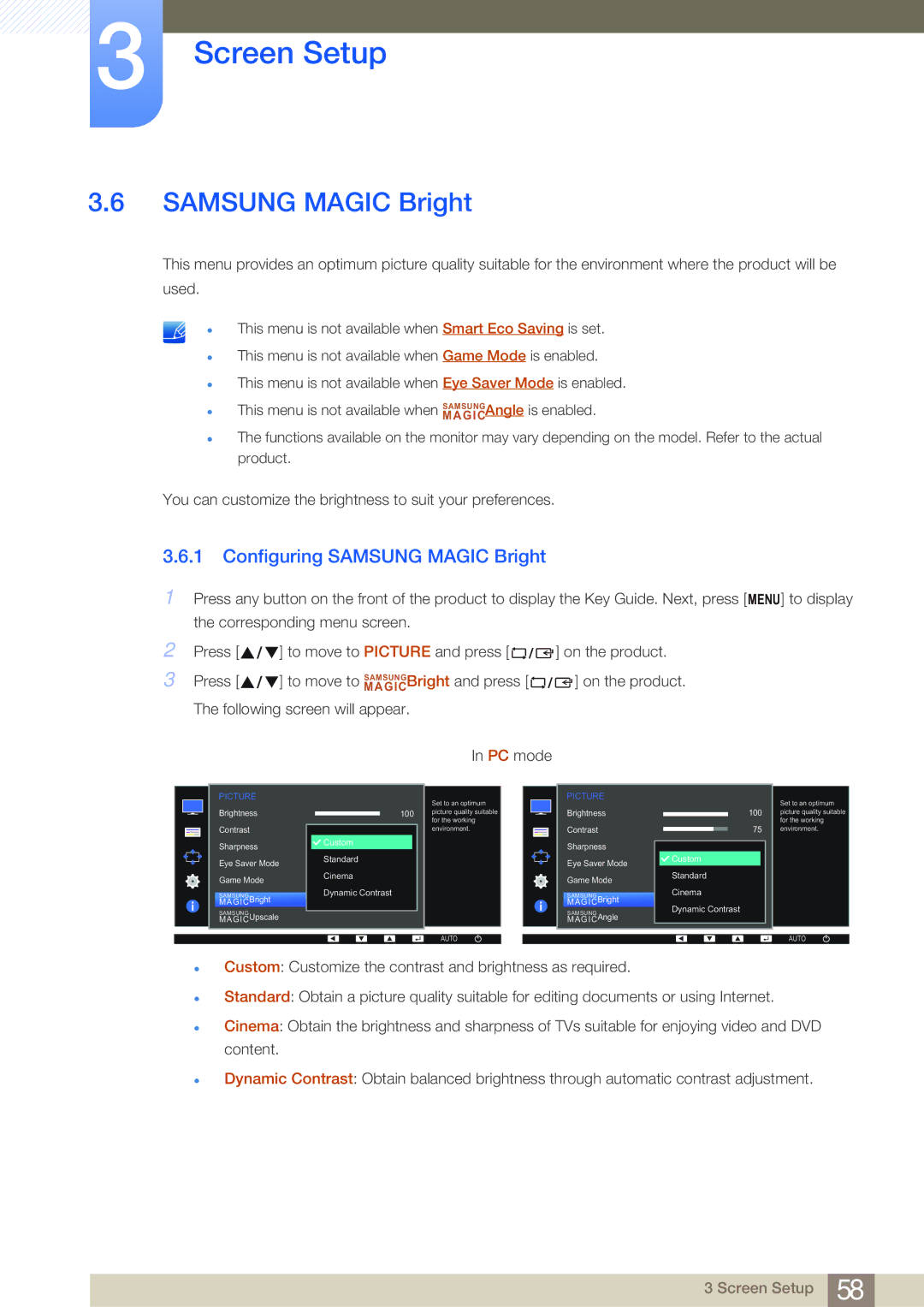 Samsung LS24E45KBSV/EN, LS23E65UDC/EN, LS24E45UDLC/EN, LS24E45KBS/EN, LS24E65UPL/EN manual Configuring Samsung Magic Bright 